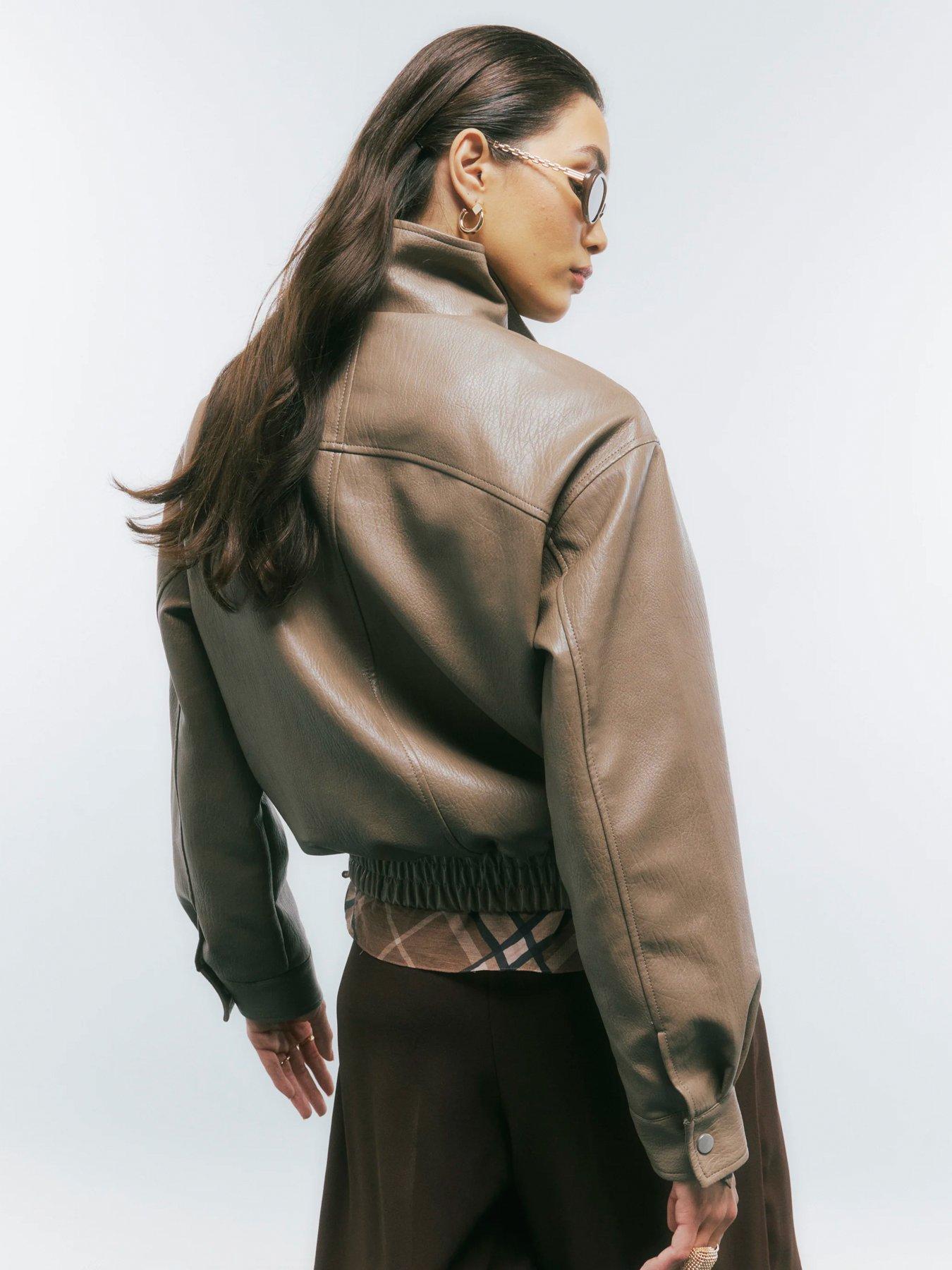 Image 2 of 4 of River Island Textured Pu Classic Bomber - Beige