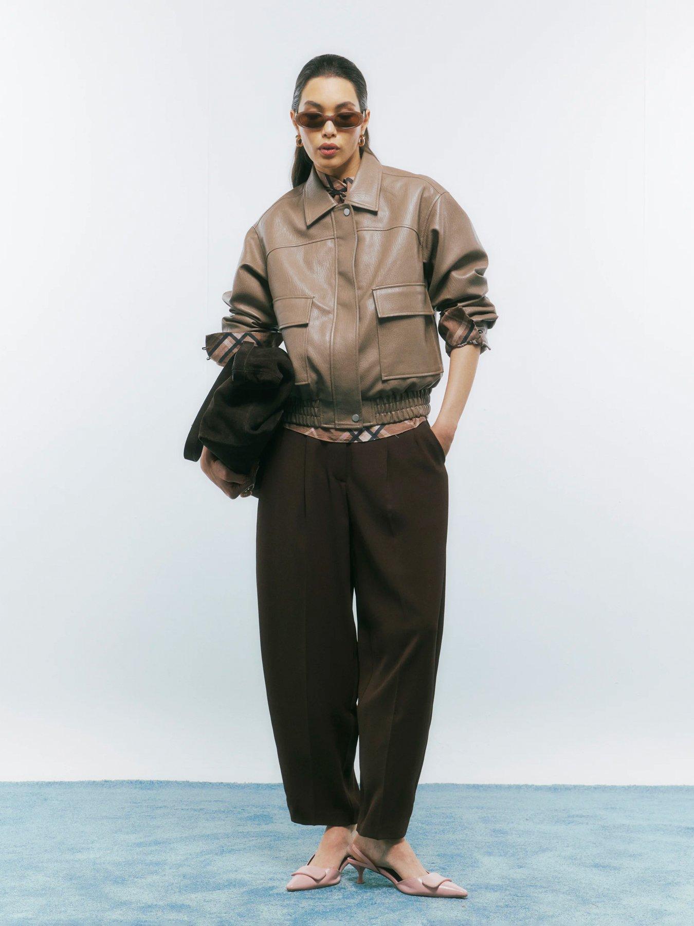 Image 3 of 4 of River Island Textured Pu Classic Bomber - Beige