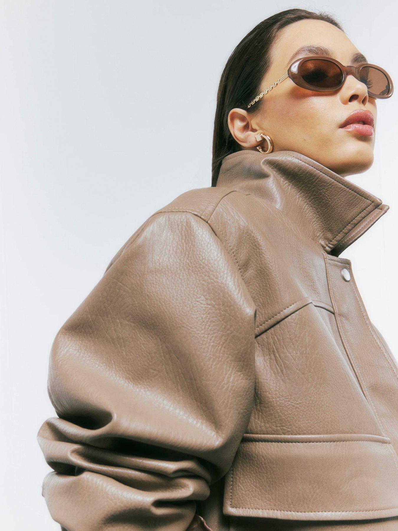 Image 4 of 4 of River Island Textured Pu Classic Bomber - Beige