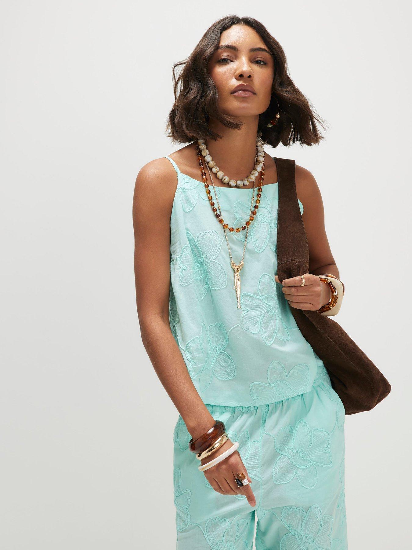 River Island Aqua Floral 3d Emb Tank Co-ord - Aqua