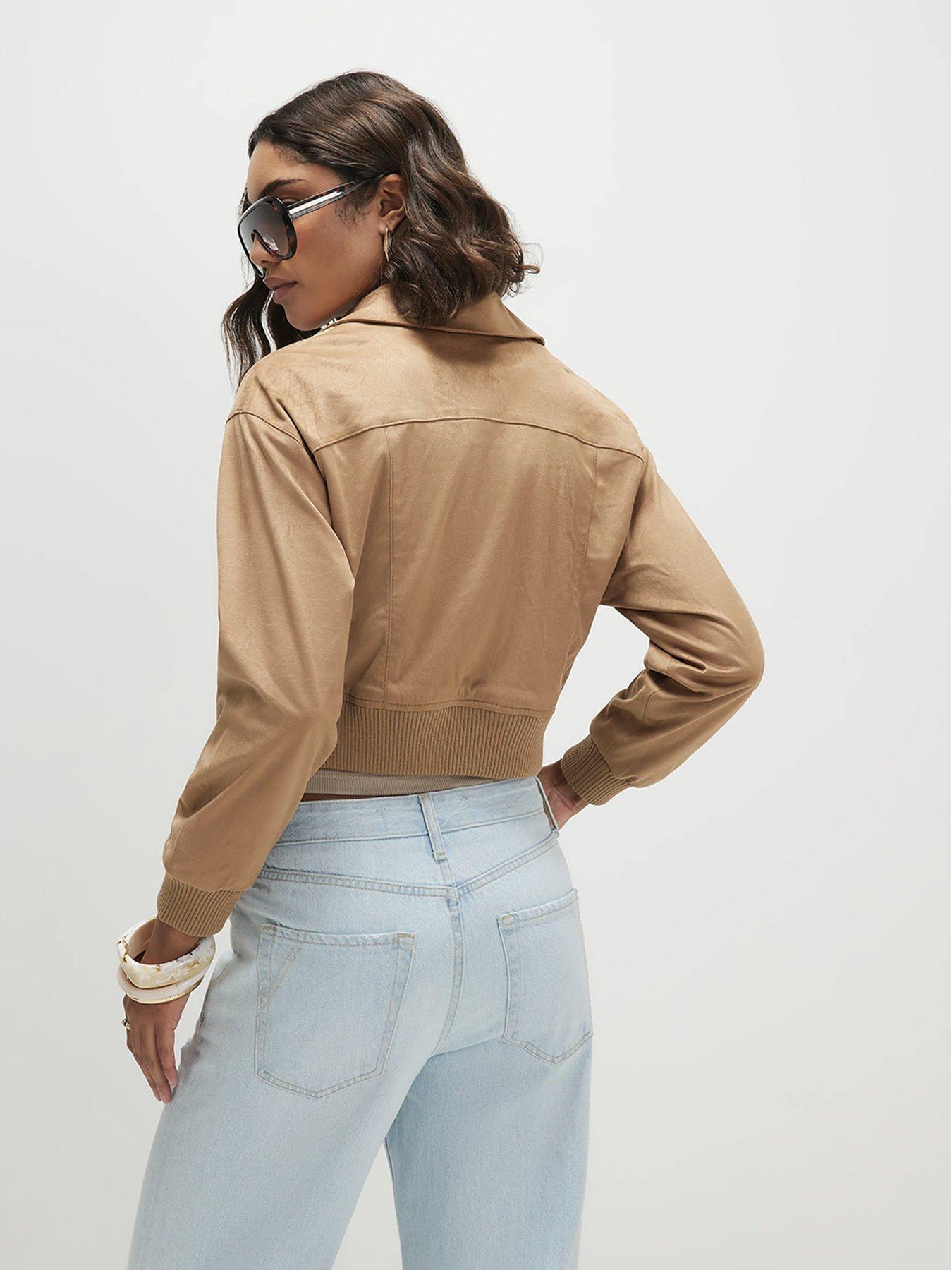 Image 2 of 4 of River Island Rib Hem Croc Suedette Bomber - Beige