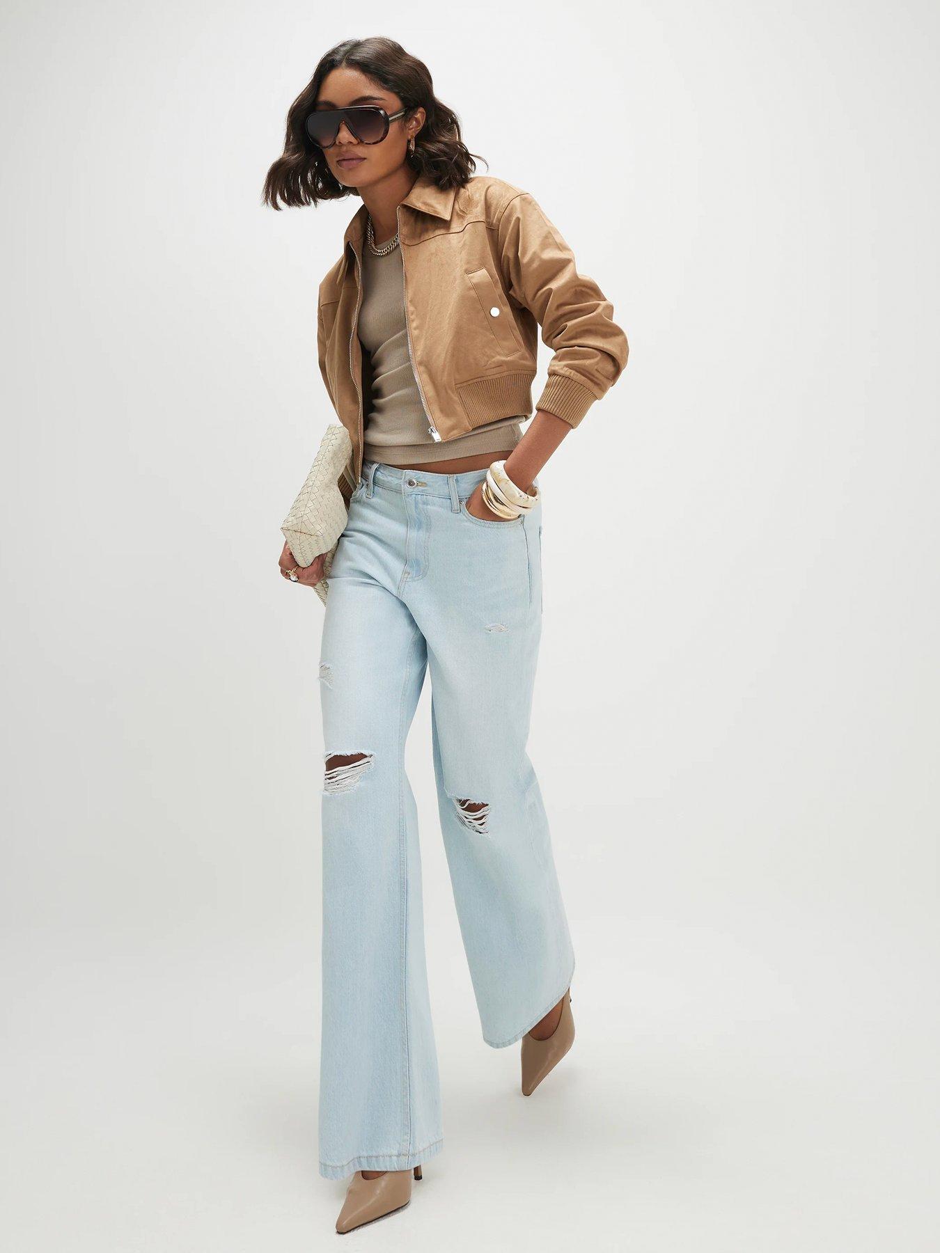 Image 3 of 4 of River Island Rib Hem Croc Suedette Bomber - Beige