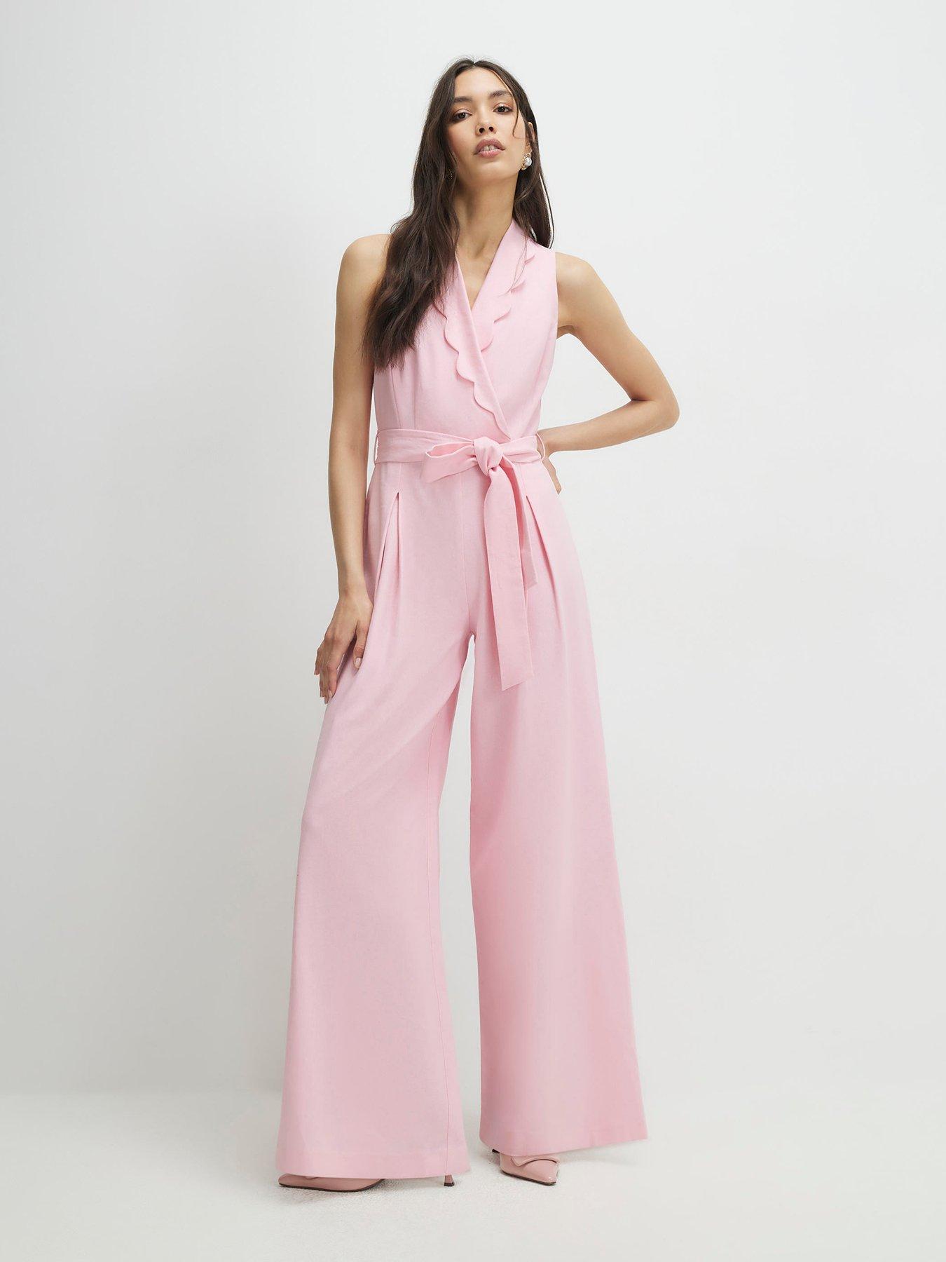 River Island Scallop Linen Jumpsuit - Pink