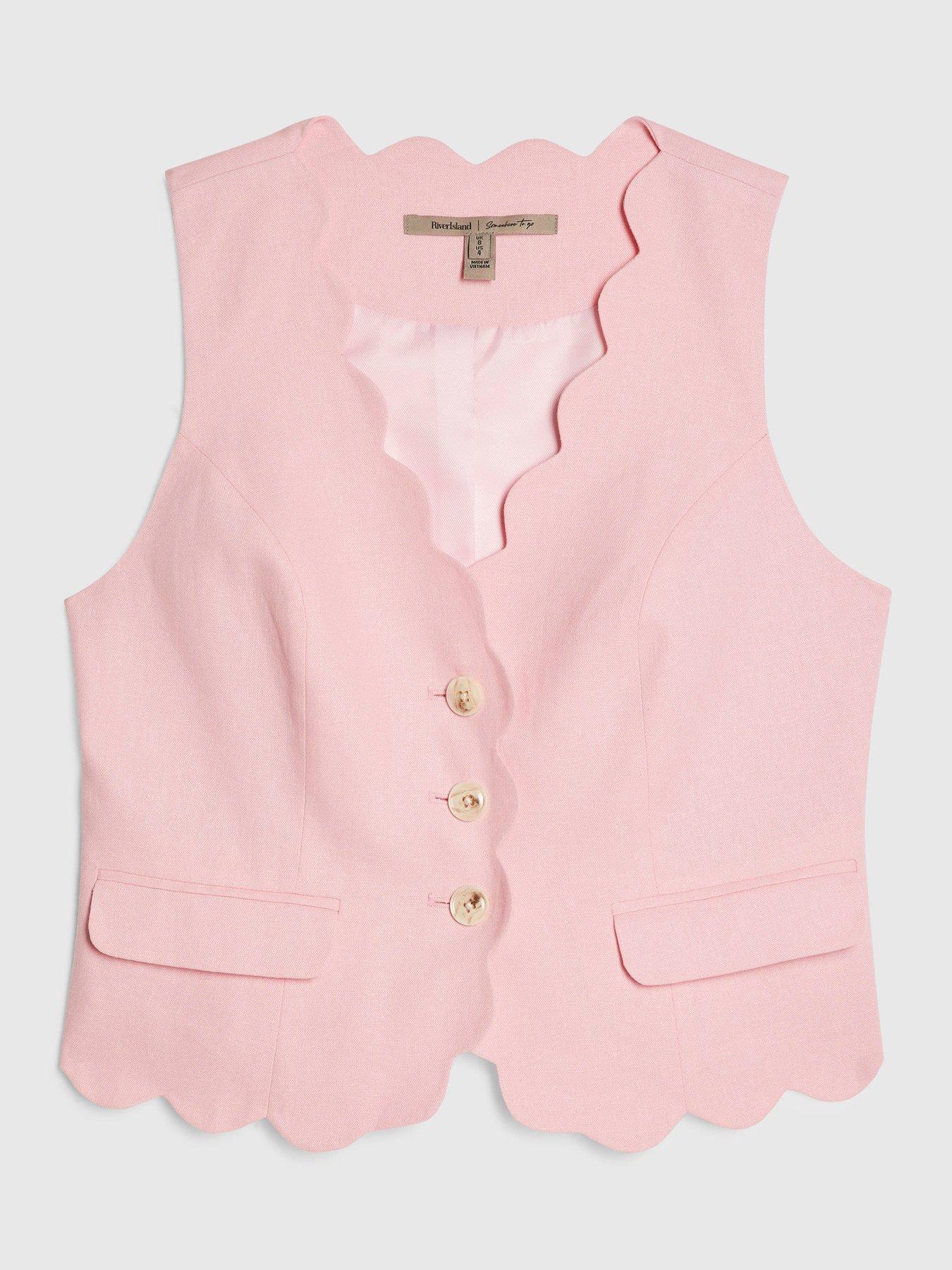 Image 5 of 6 of River Island Pink Scallop Linen Waistcoat Co-ord