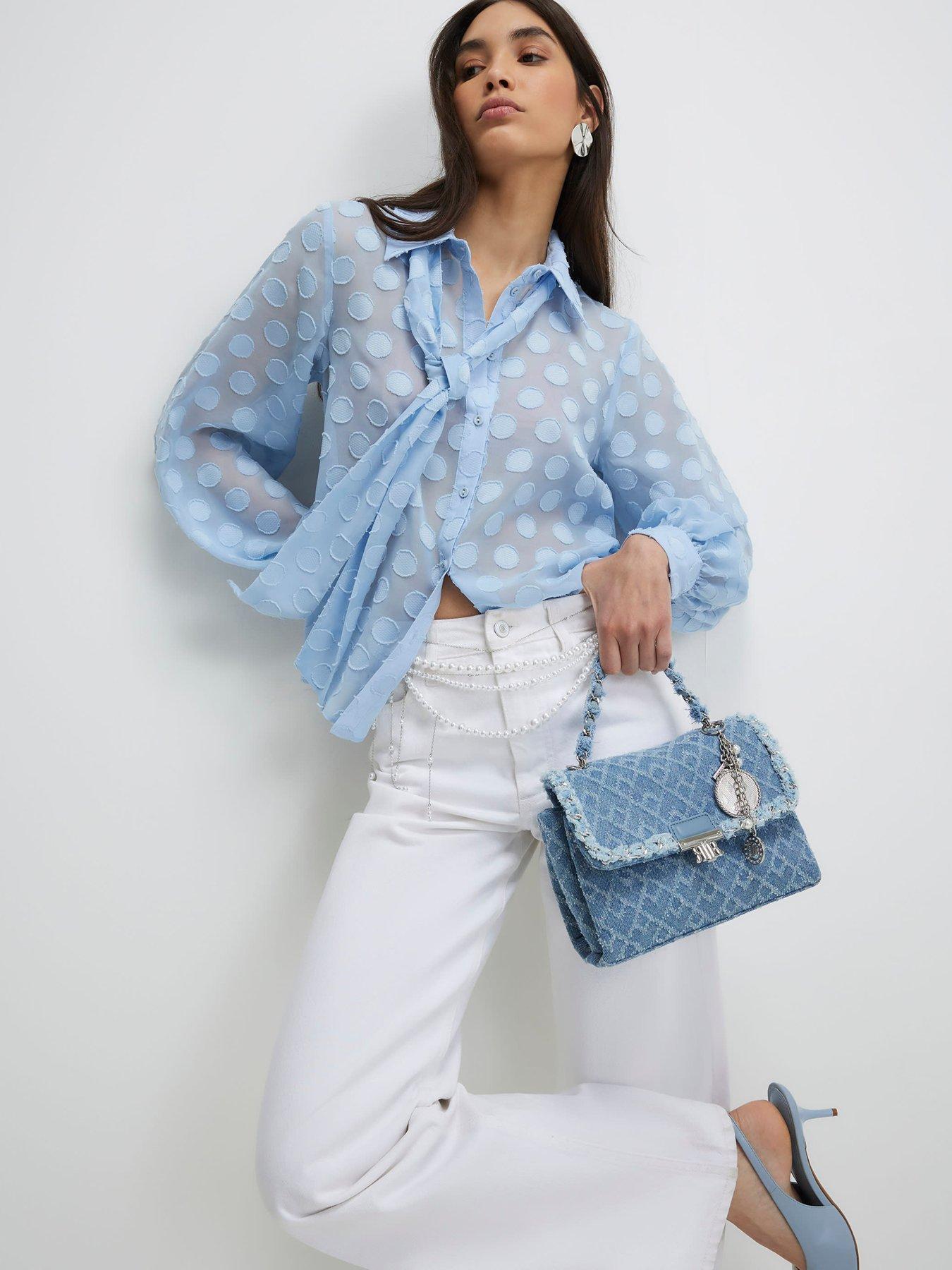 River Island Organza Polka Dot Blouse - Blue | Littlewoods