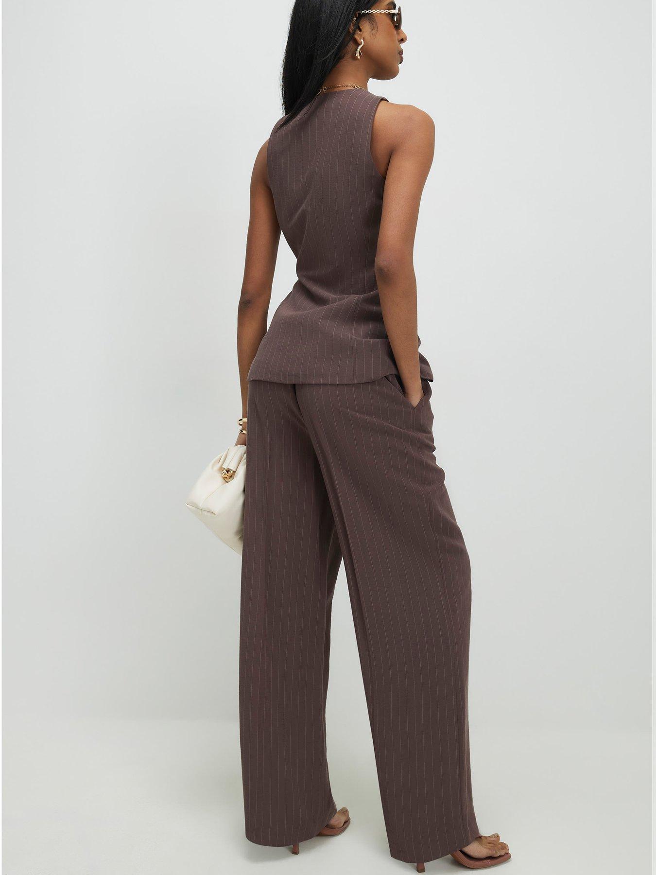 Image 2 of 4 of River Island Stripe Soft Tailored Trouser - Brown
