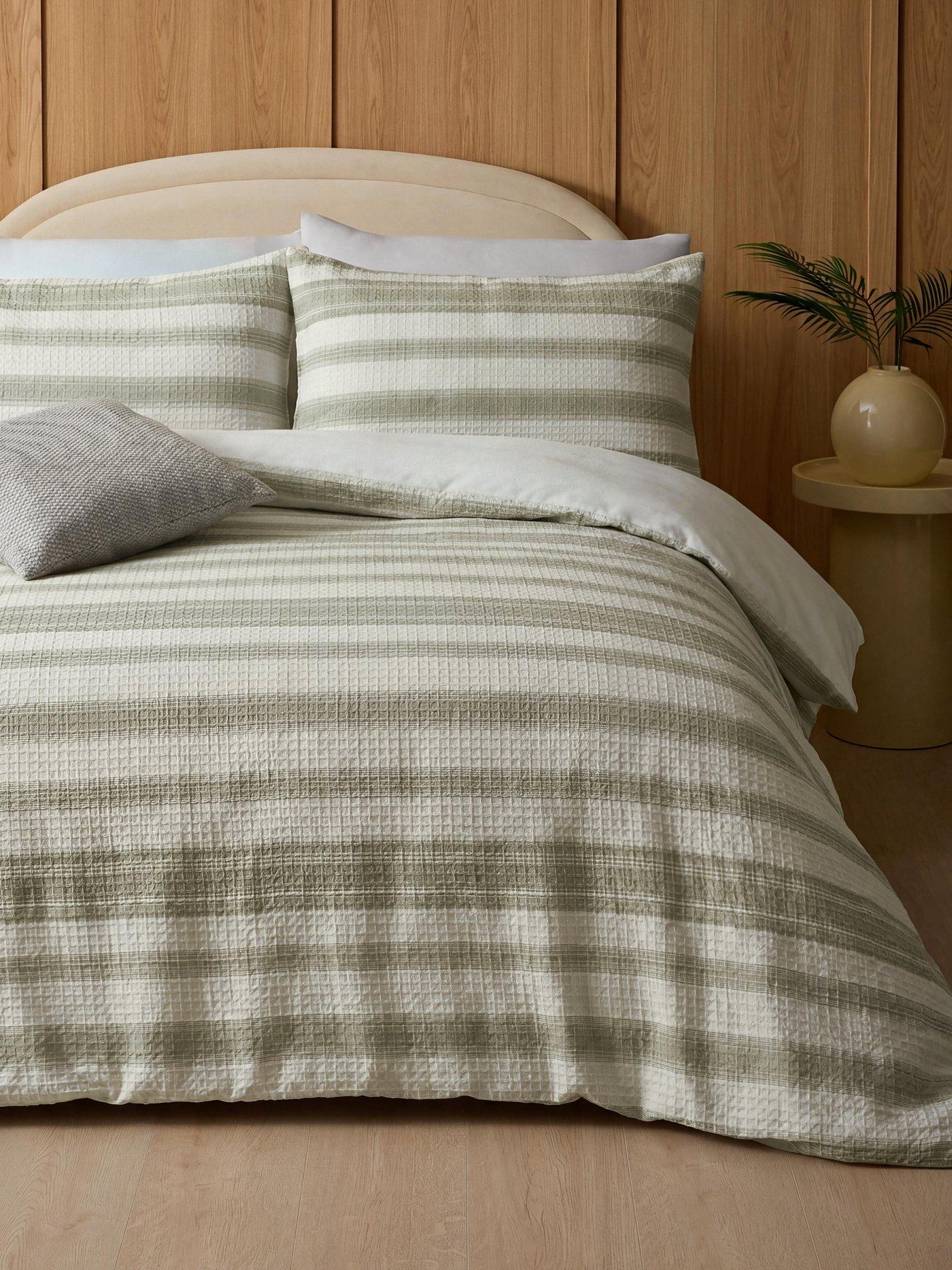 Image 1 of 2 of The Very Collection Soft Waffle Stripe Duvet Set - Cream/Green