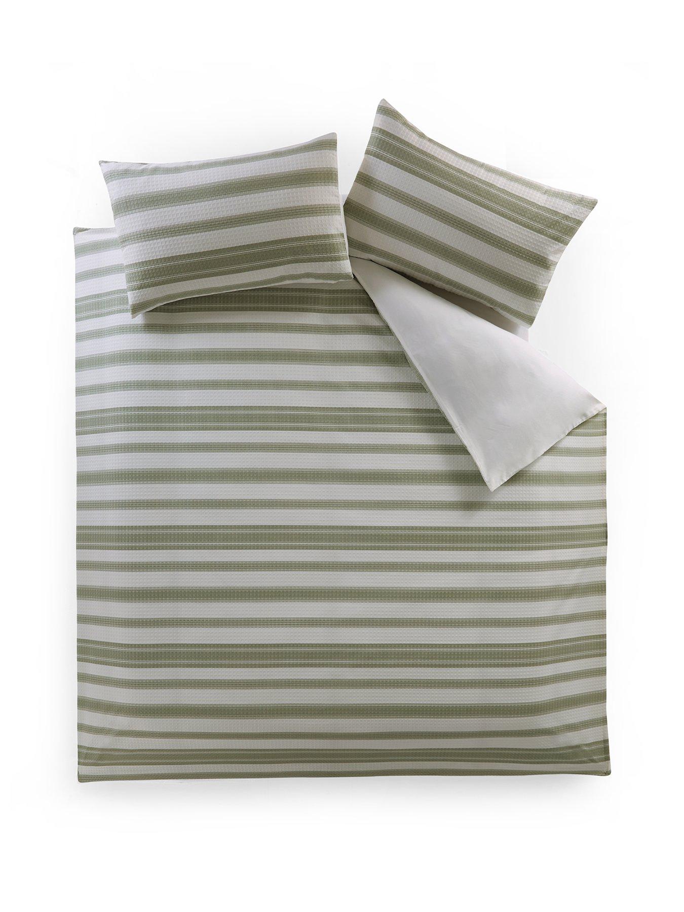 Image 2 of 2 of The Very Collection Soft Waffle Stripe Duvet Set - Cream/Green