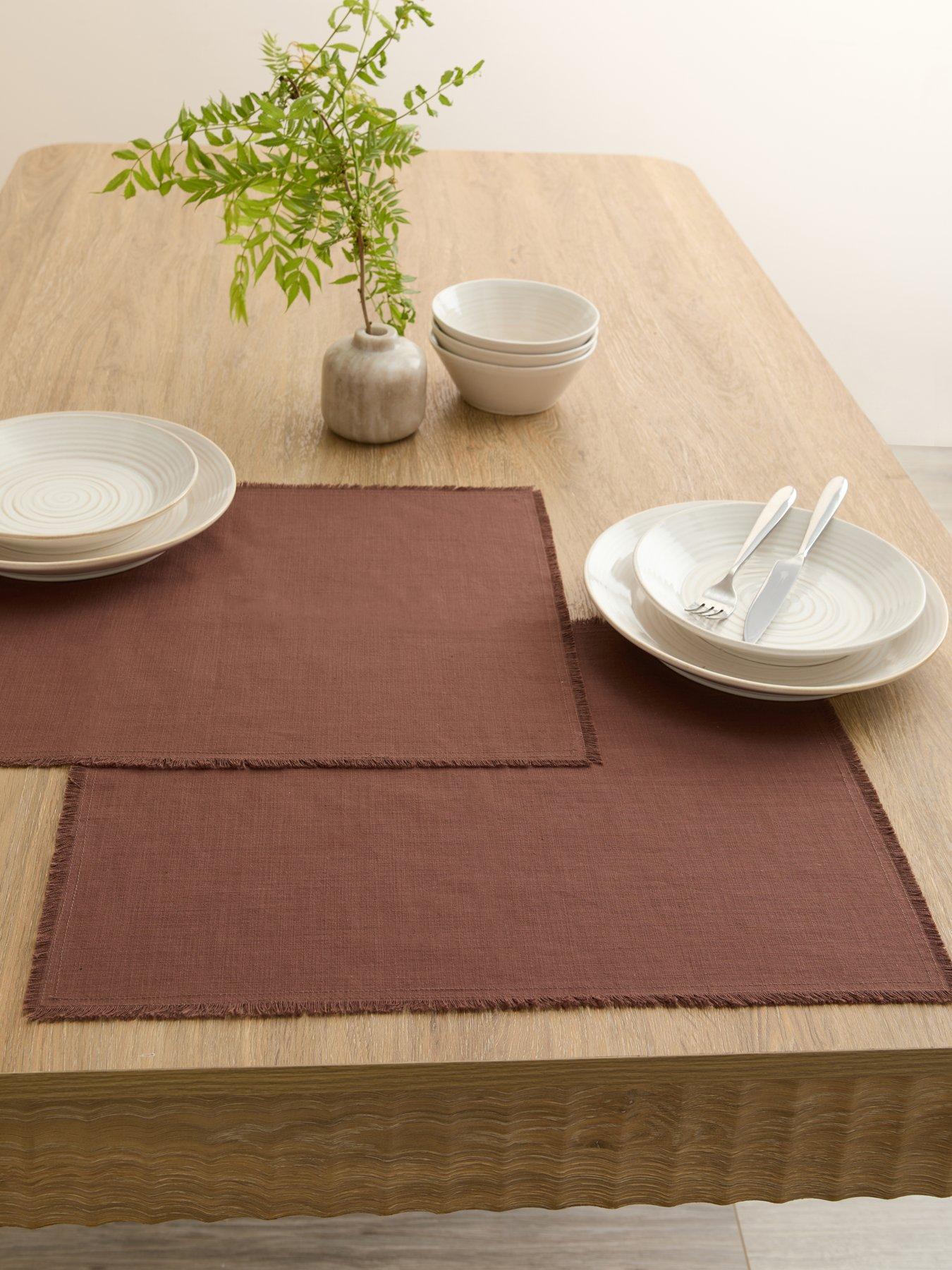 Michelle Keegan Home Cotton And Linen Blend Placemats With Raw Edge - Set Of 2