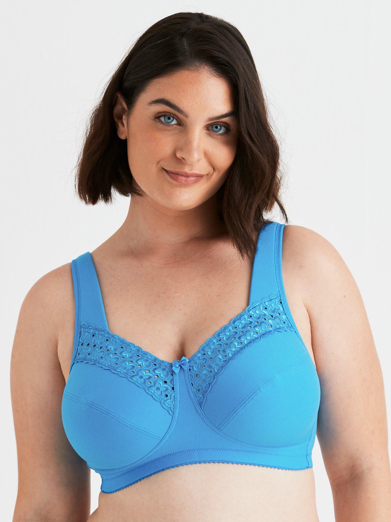 Miss Mary of Sweden Miss Mary Of Sweden Broderie Anglaise Non-wired Bra In Fabulous Cotton With Wide Padded Straps - Soft Aqua