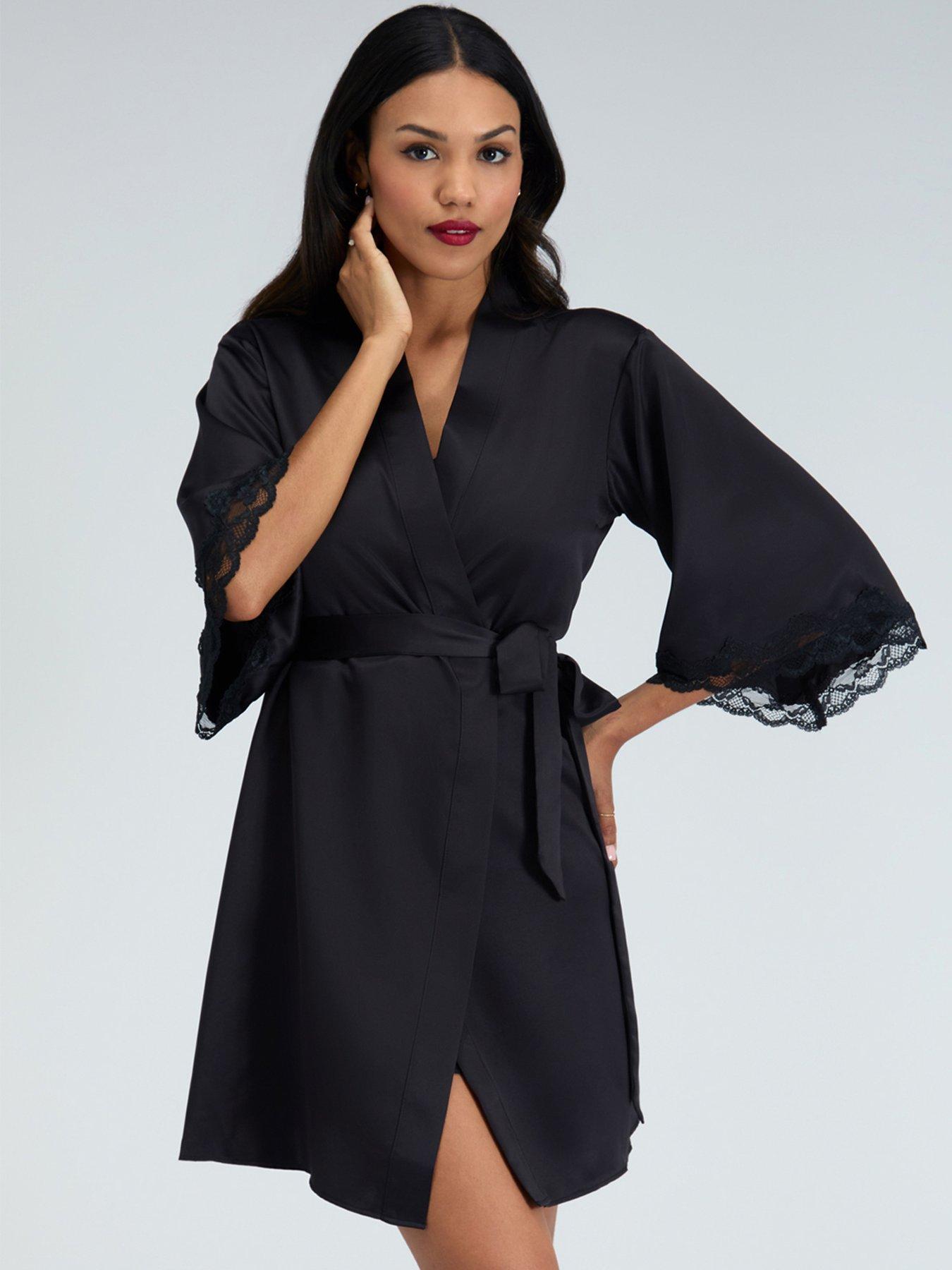 Boux Avenue Amelia Satin Short Robe - Black