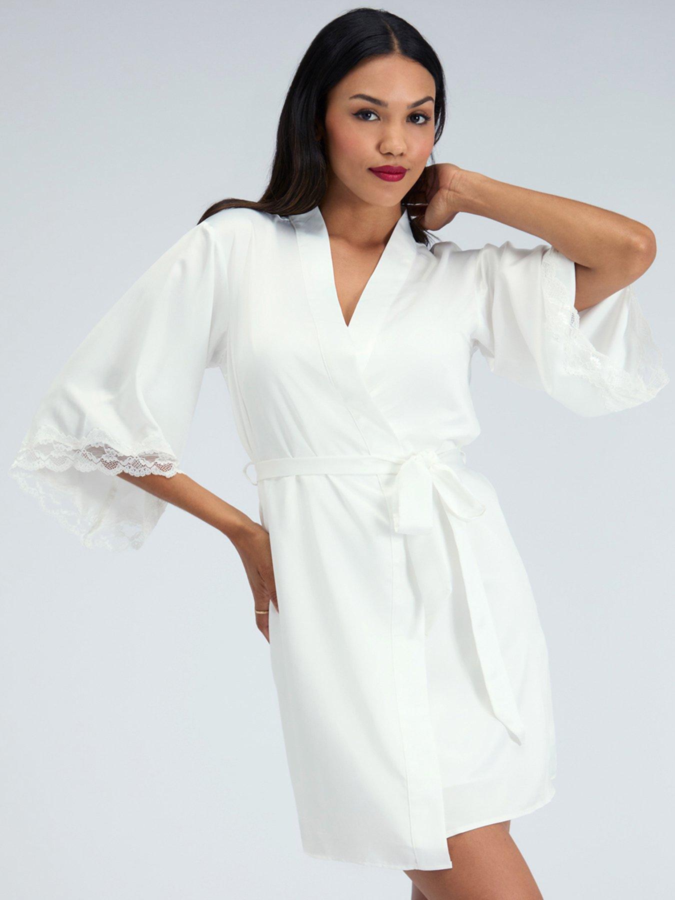 Boux Avenue Amelia Satin Short Robe - Ivory
