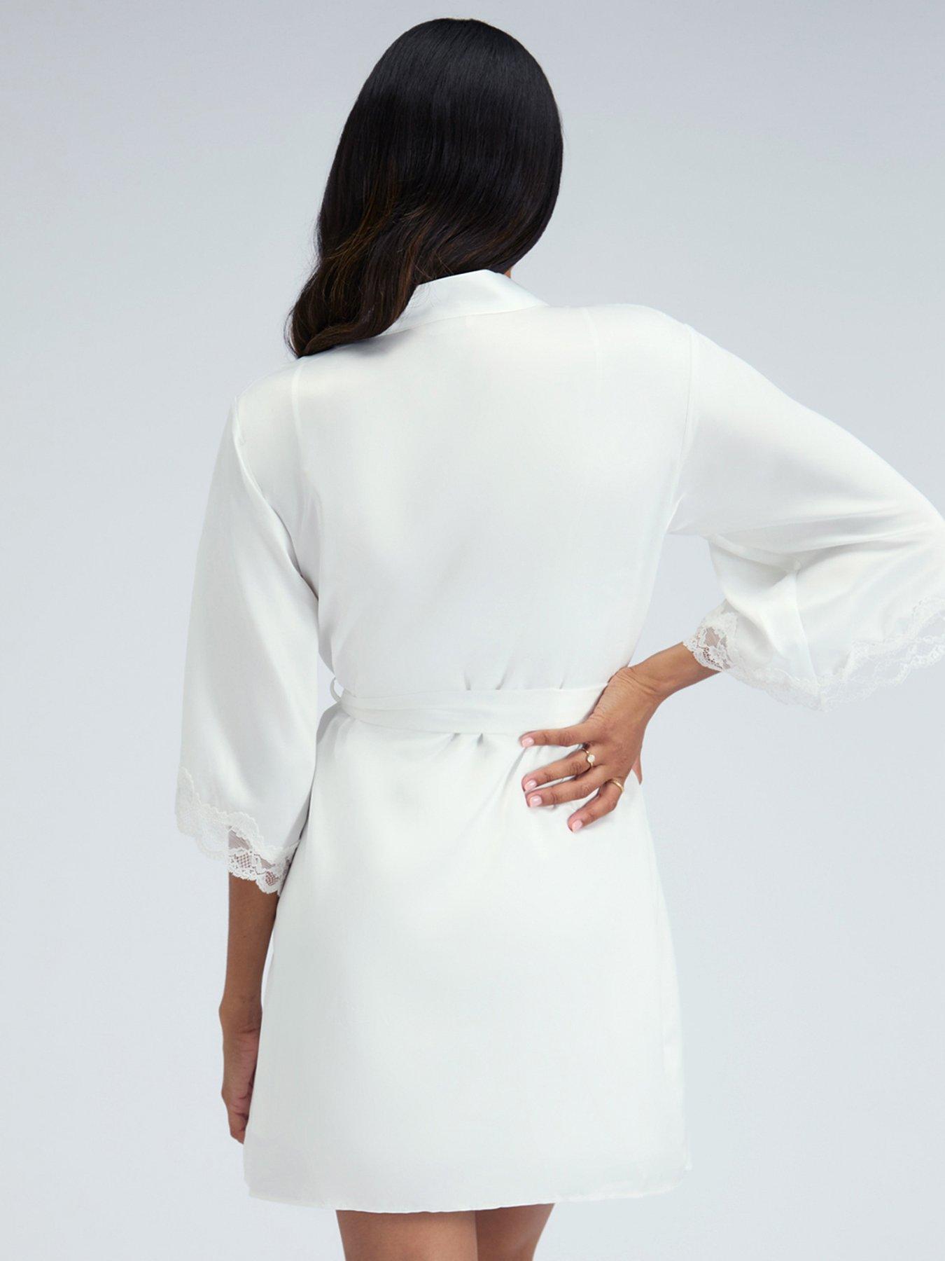 Boux Avenue Amelia Satin Short Robe - Ivory