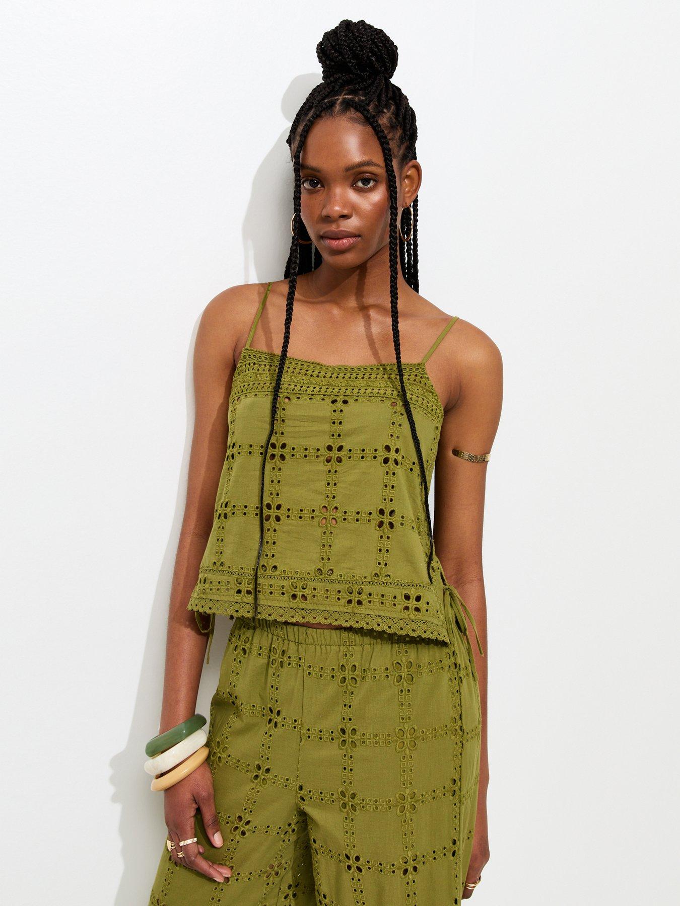 Image 1 of 6 of New Look Cutwork Cami Top - Green