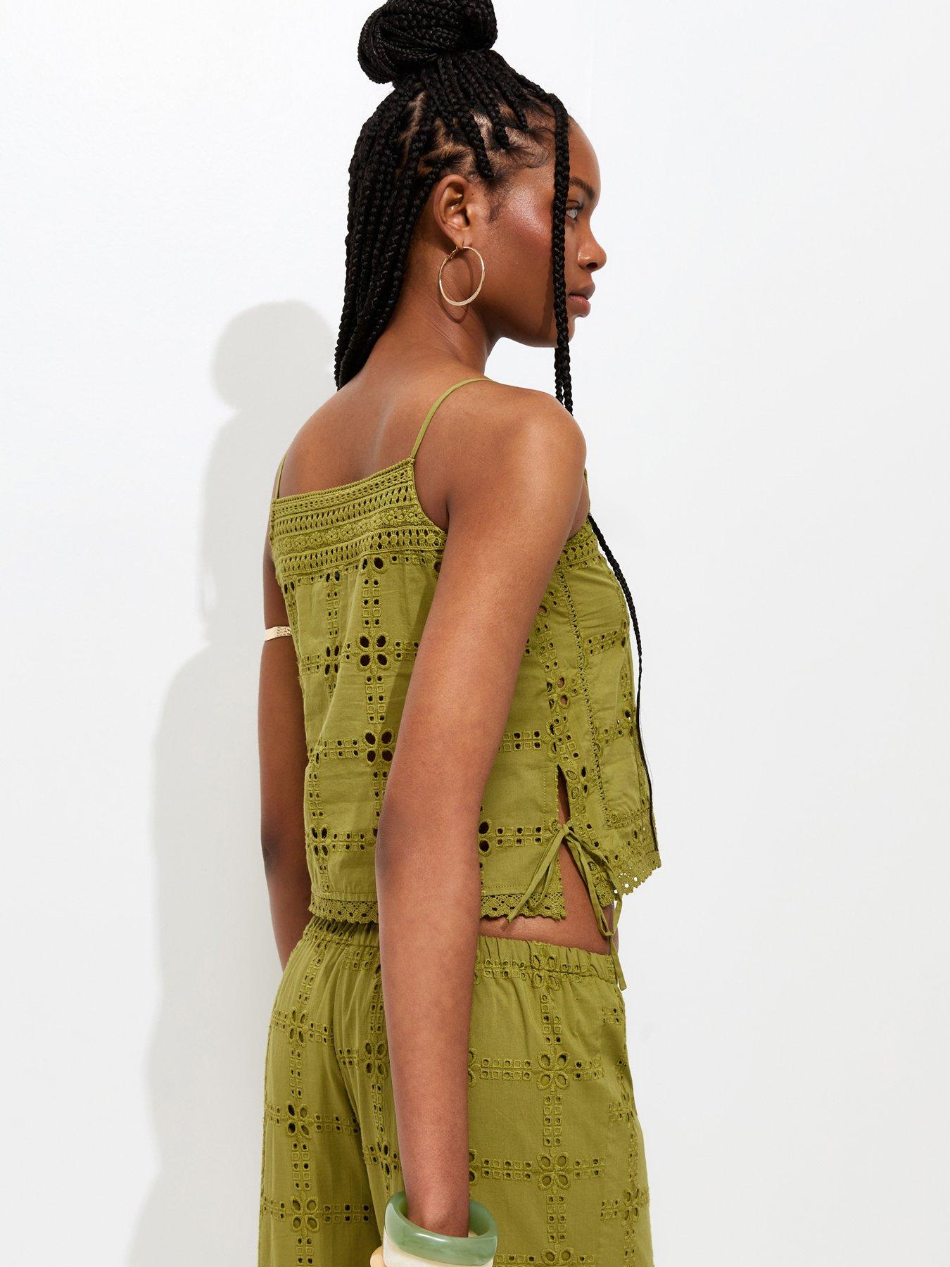 Image 2 of 6 of New Look Cutwork Cami Top - Green