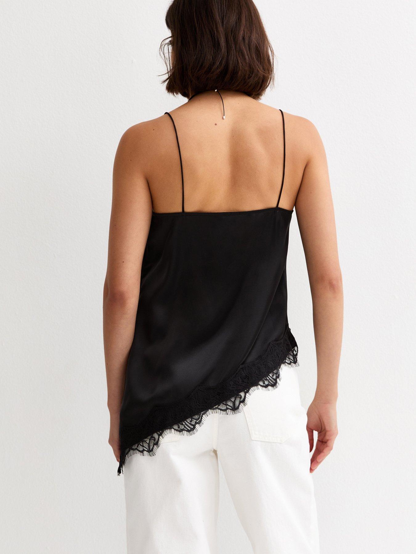  image of new-look-black-asymmetric-lace-cami-top