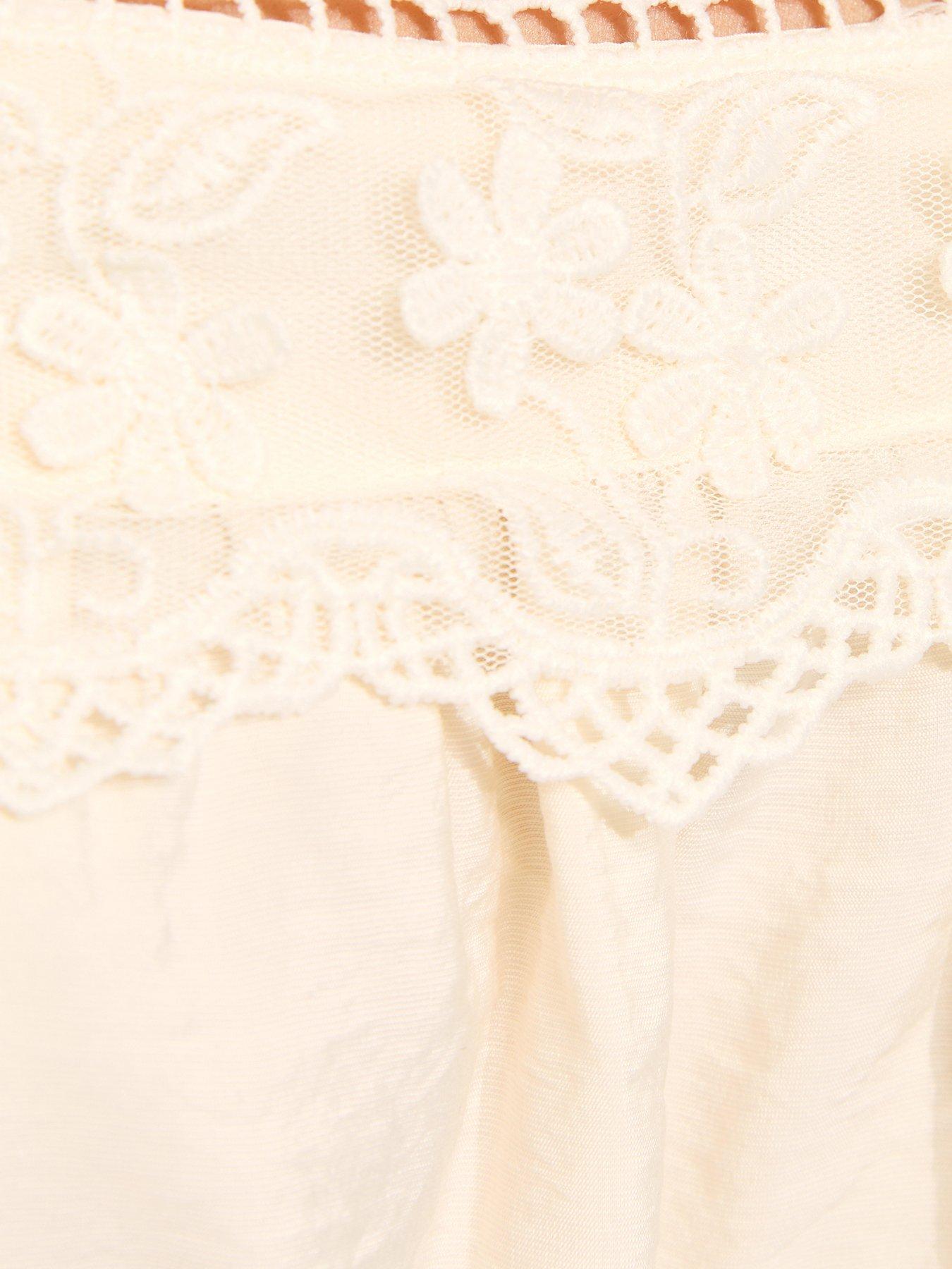 Image 5 of 5 of New Look Lace Trimmed Bubble Hem Blouse - Cream
