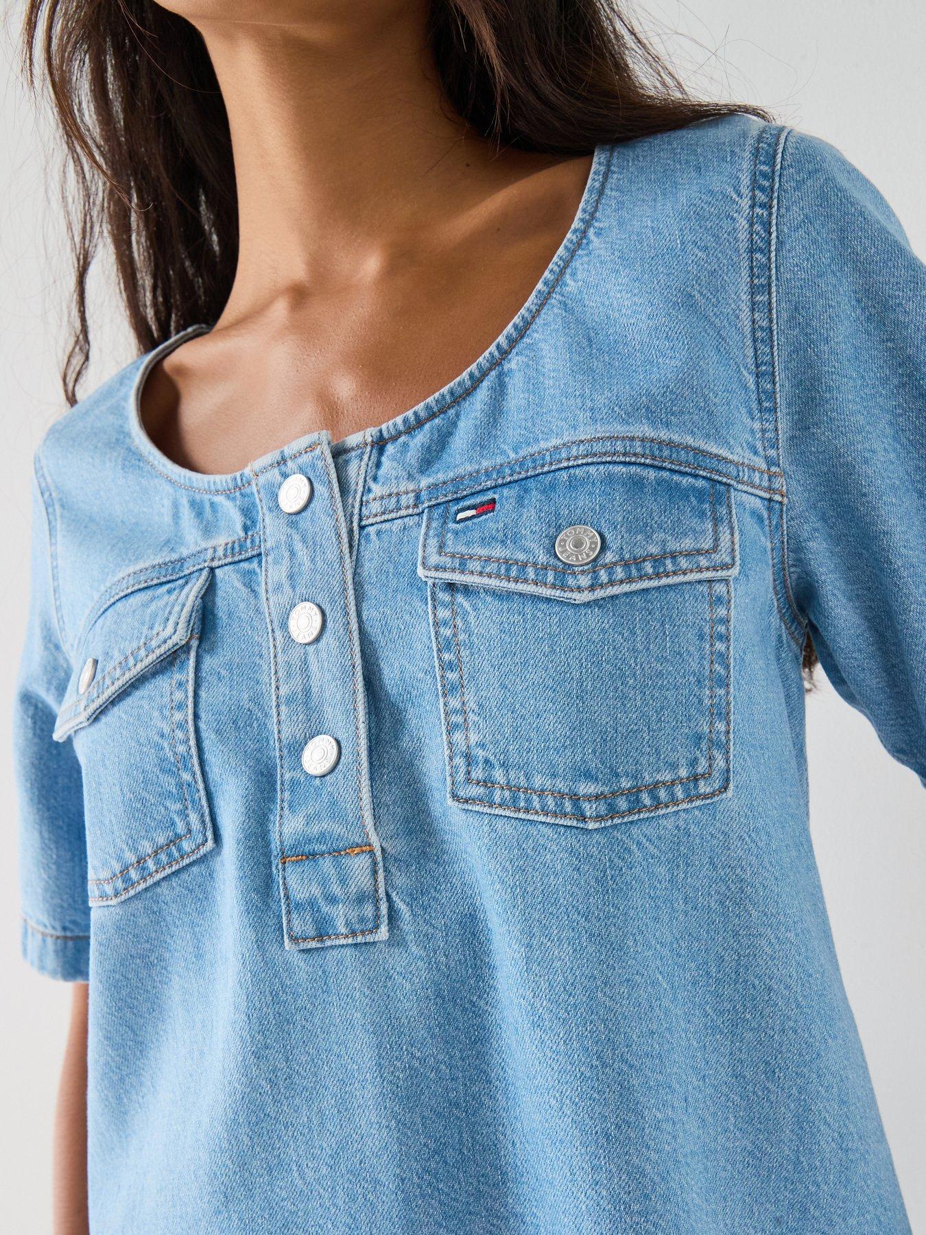 Image 4 of 6 of Tommy Jeans A-Line Denim Dress - Blue