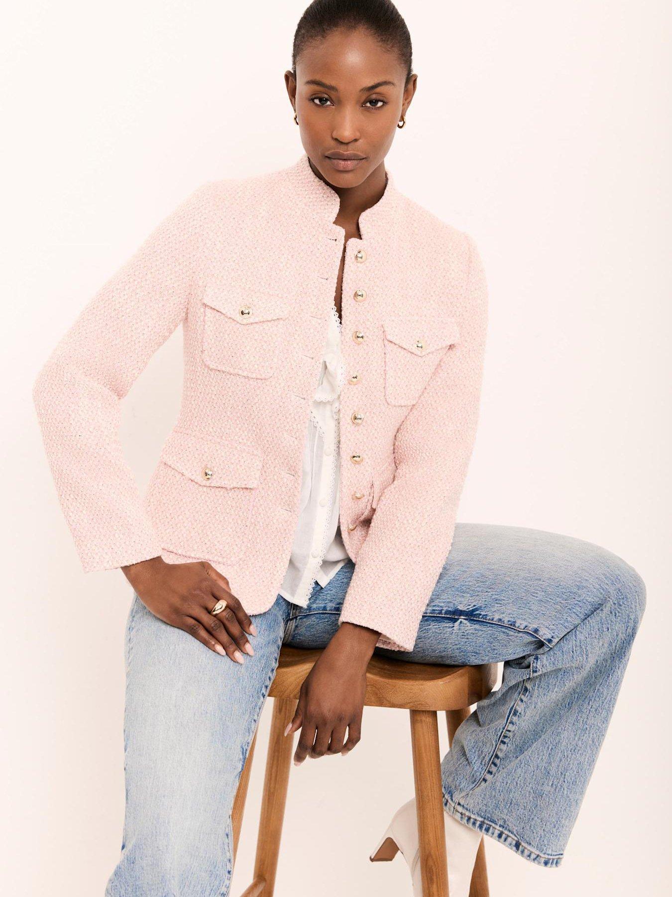 front image of mint-velvet-boucle-jacket-pink