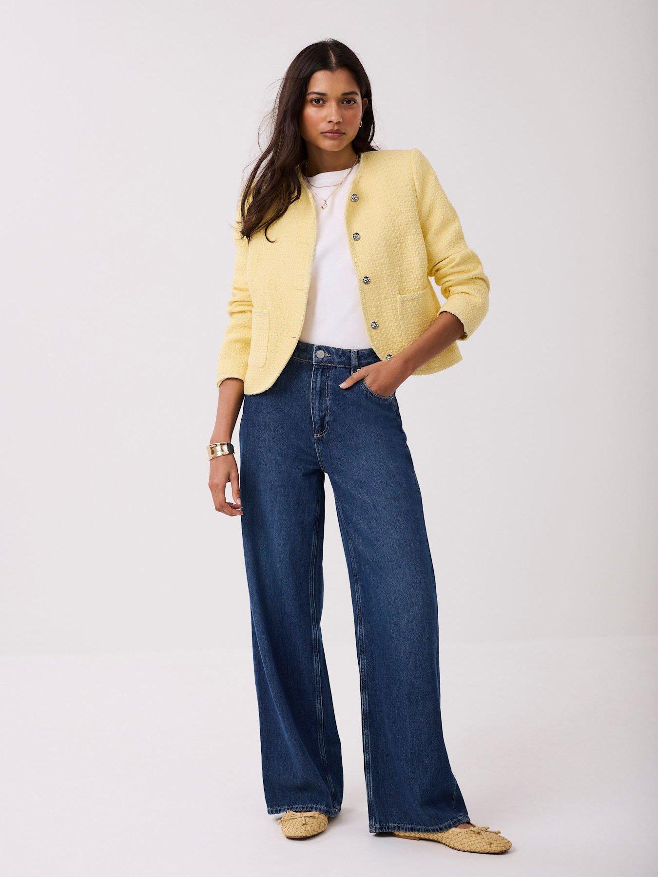  image of mint-velvet-curved-boucle-jacket-yellow