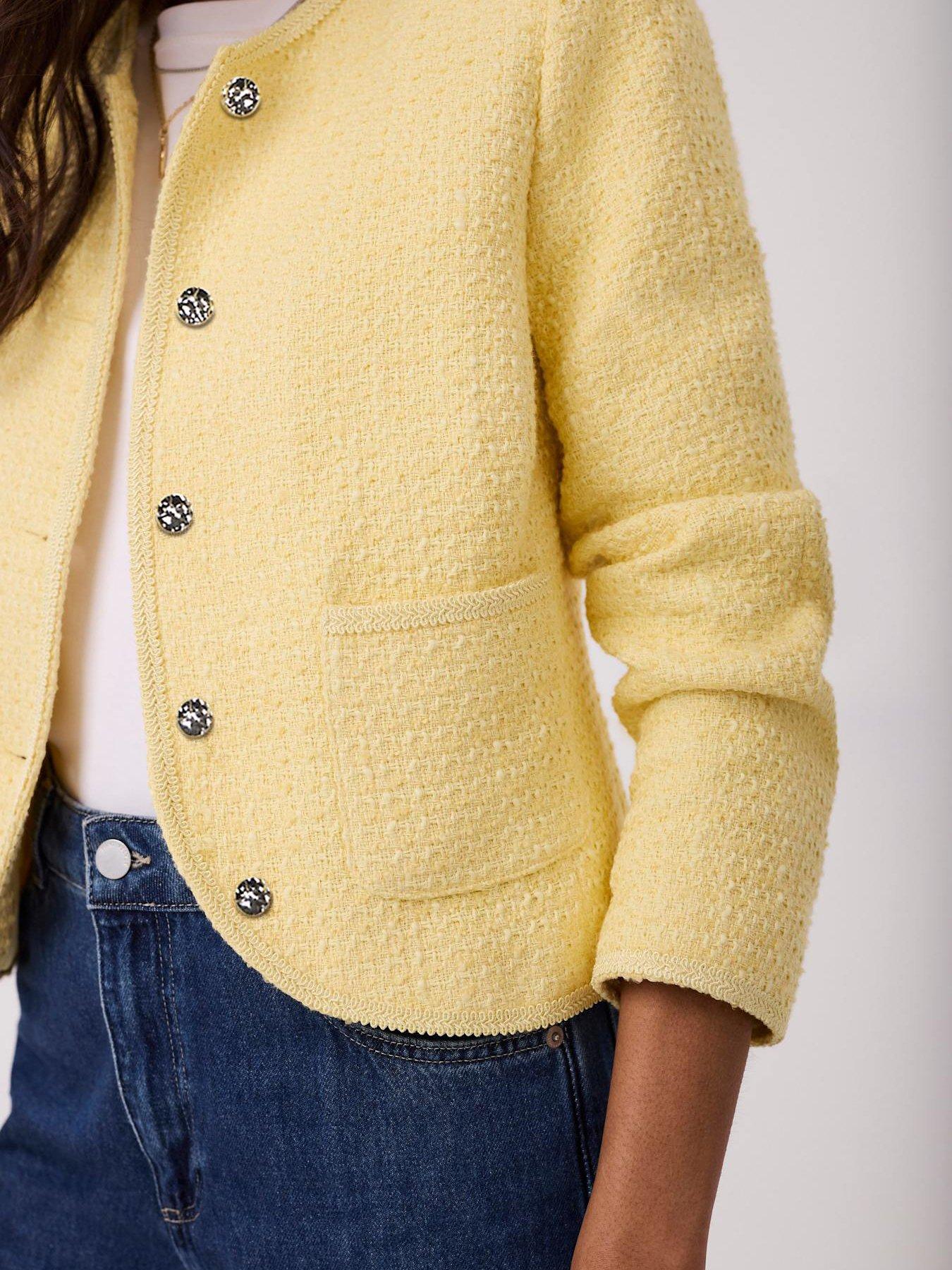  image of mint-velvet-curved-boucle-jacket-yellow