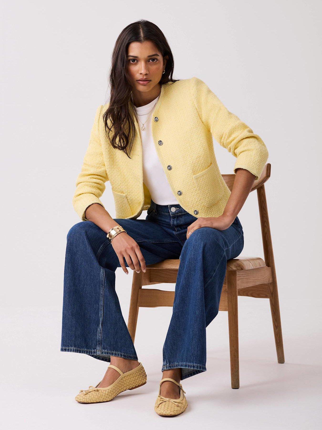  image of mint-velvet-curved-boucle-jacket-yellow