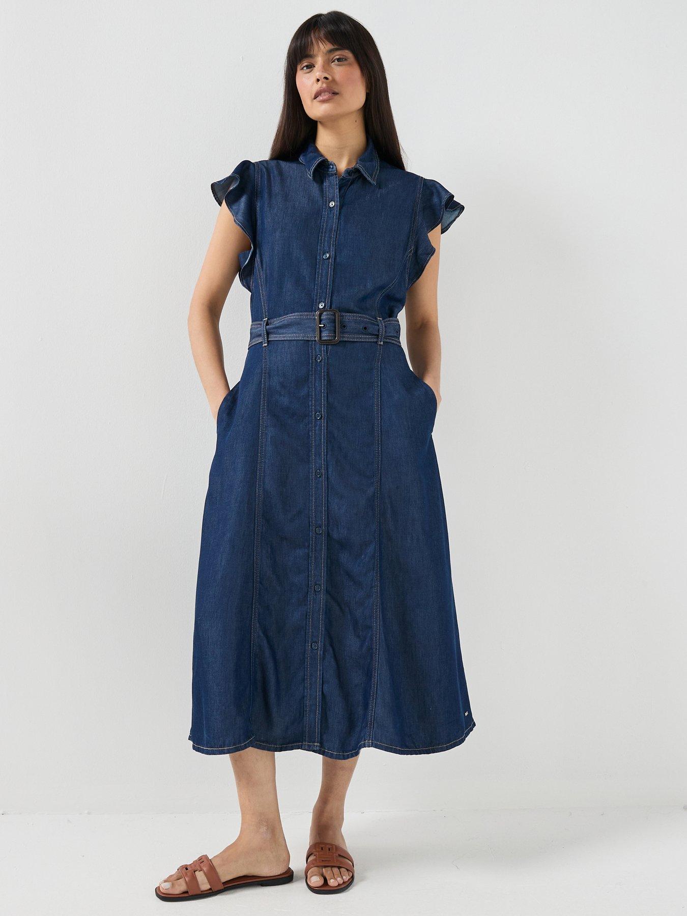 Tommy Hilfiger Volant Fit and Flare Midi Dress Leny Short Sleeve