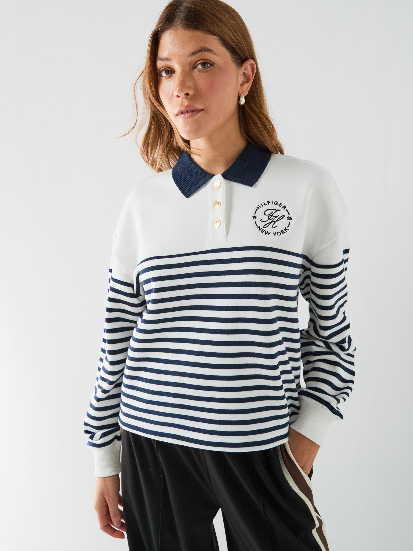 Tommy Hilfiger Gold-Tone Button Relaxed Polo Sweatshirt - Blue