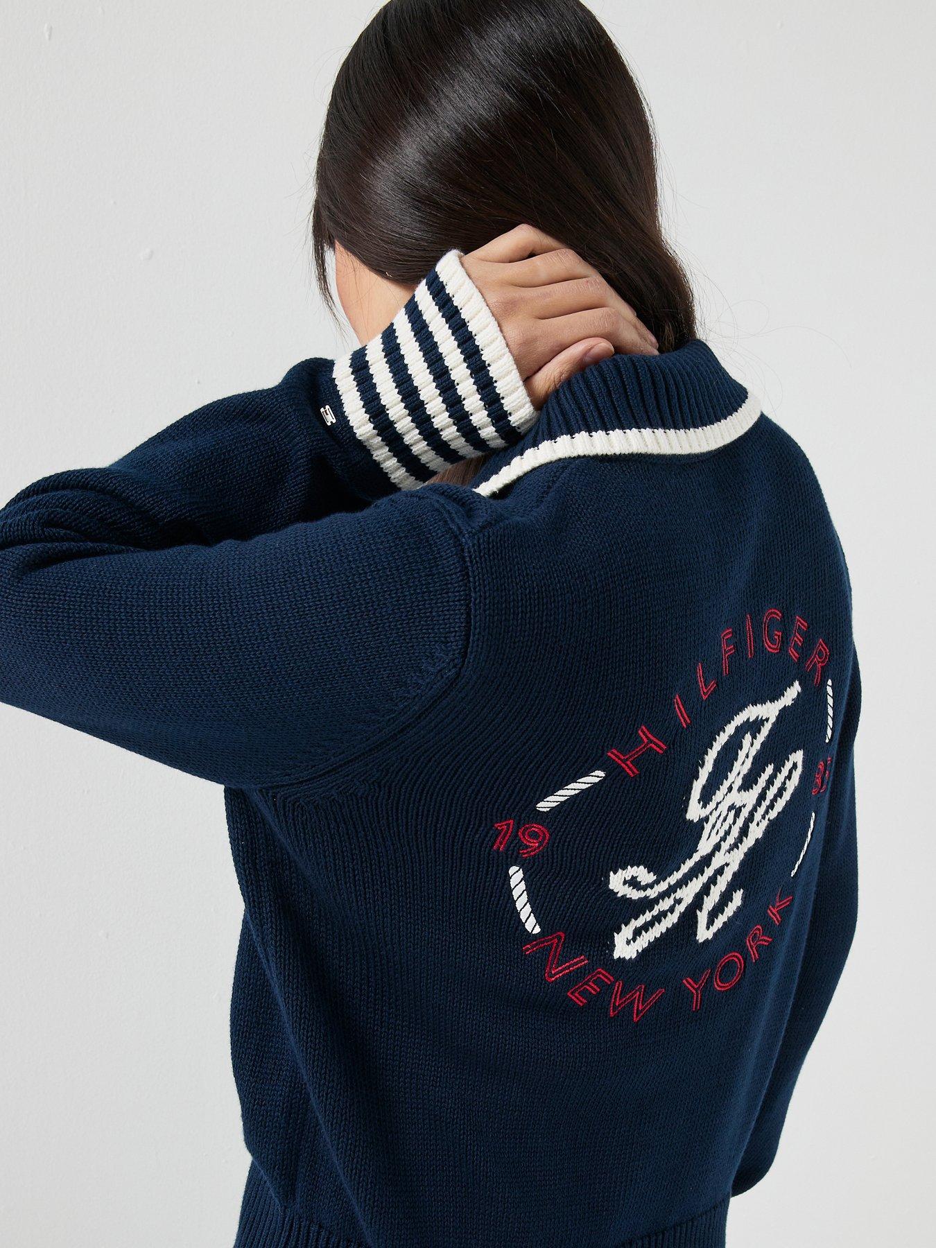 Tommy Hilfiger Back Logo Embroidery Relaxed Polo Cardigan - Blue