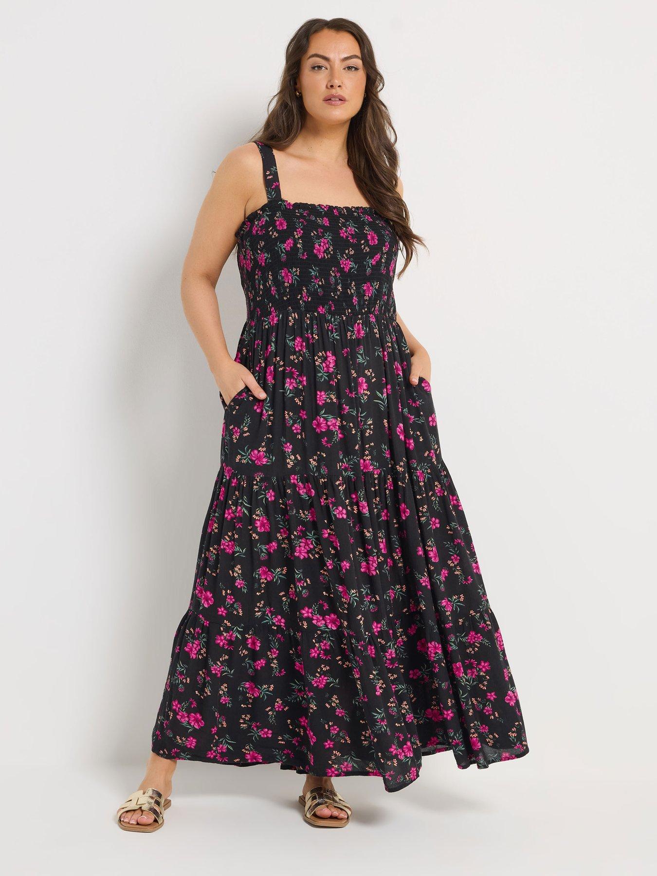 Yours Curve Shirred Strappy Maxi Dress - Black