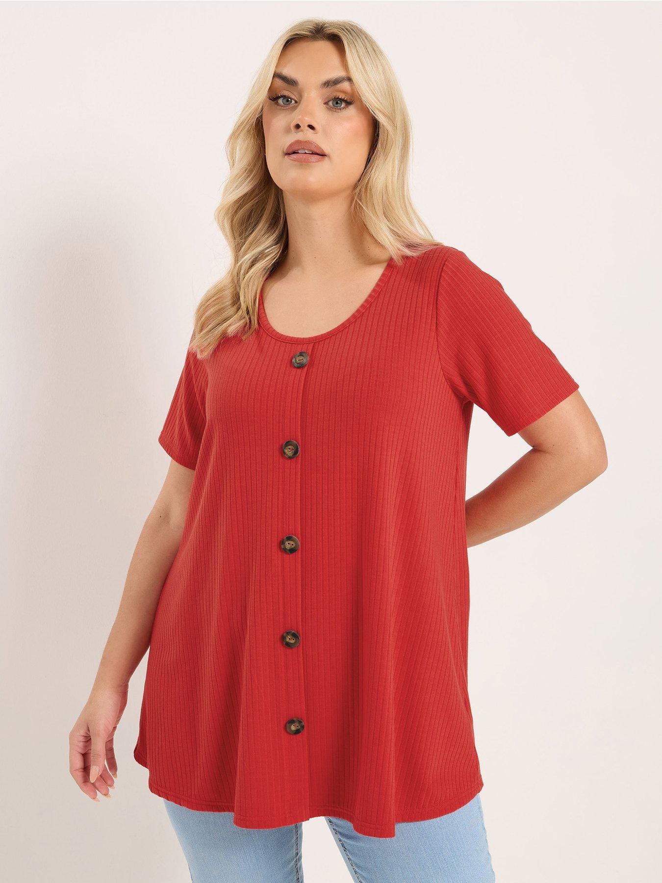 yours-curve-button-front-swing-t-shirt-red