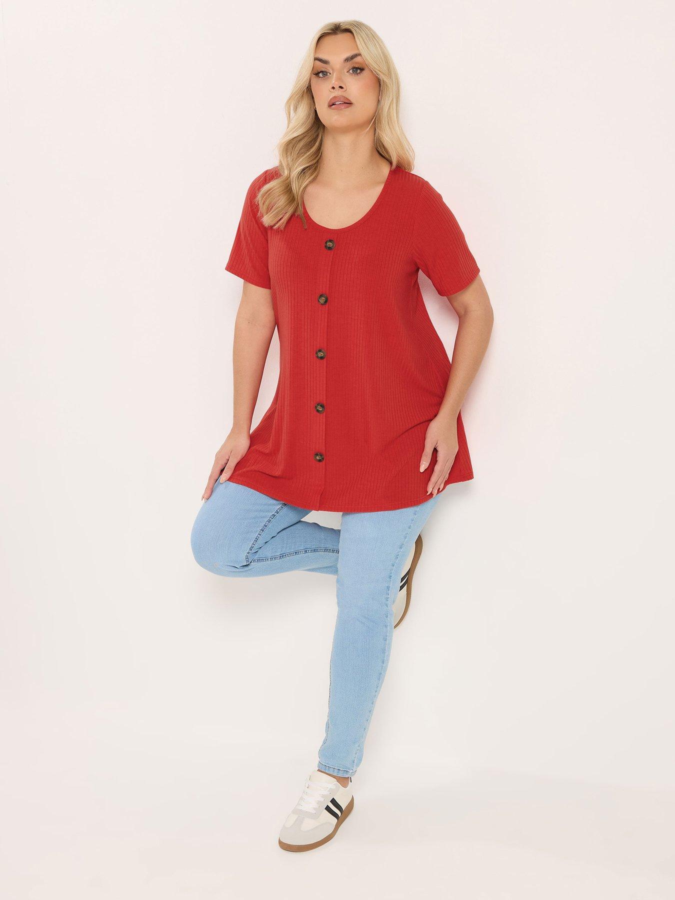  image of yours-curve-button-front-swing-t-shirt-red
