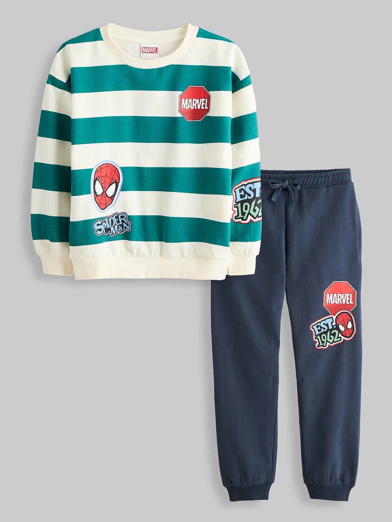 The Very Collection Spiderman Stripe Sweat Set - Green