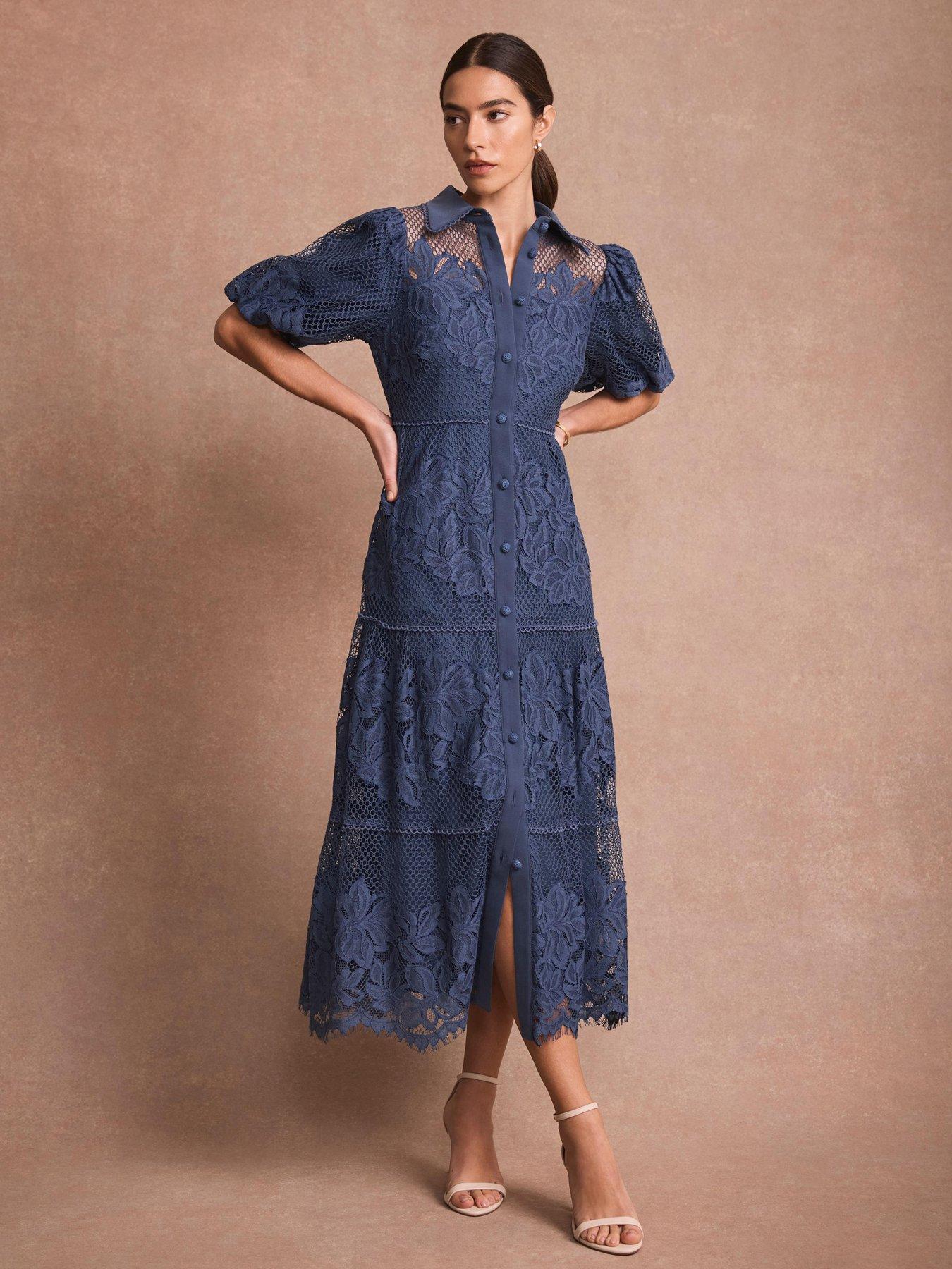 Mint Velvet Lace Midi Shirt Dress - Blue