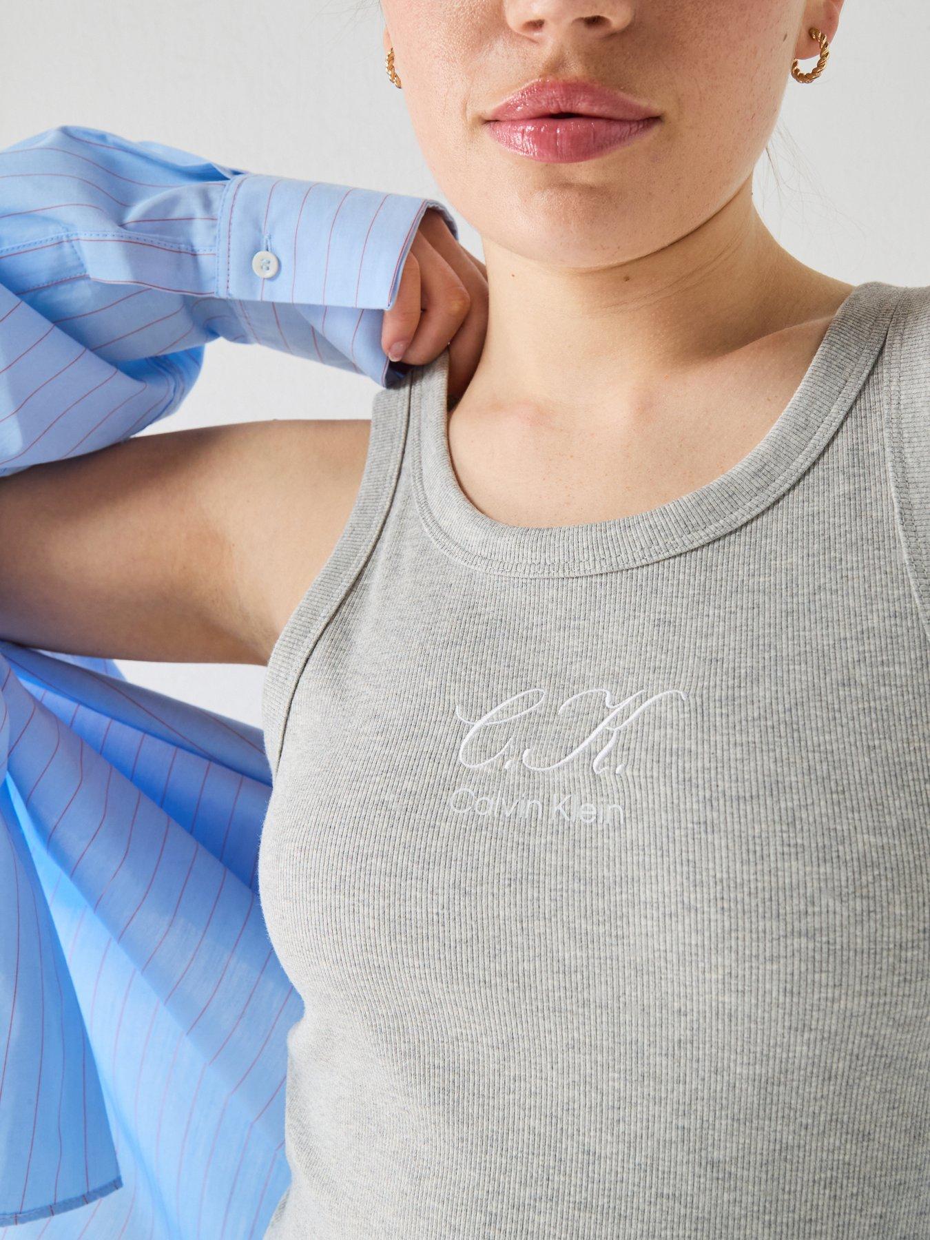 Image 4 of 6 of Calvin Klein Jeans Jeans Embroidered Ck Logo Rib Tank Top - Grey