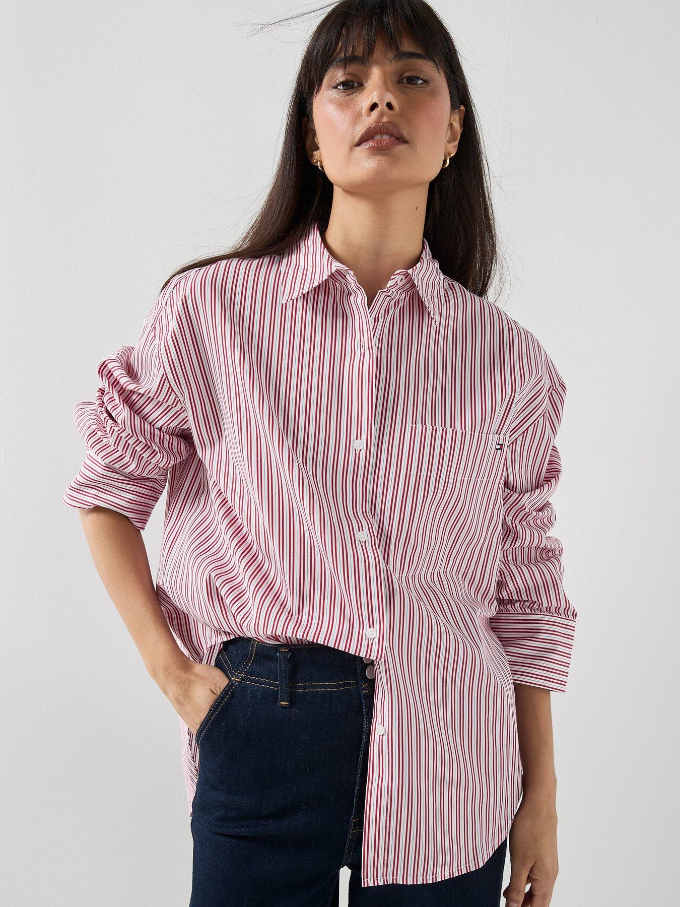 Tommy Hilfiger Oversized Fit Flag Embroidery Poplin Shirt - Rwb Summer Stripe