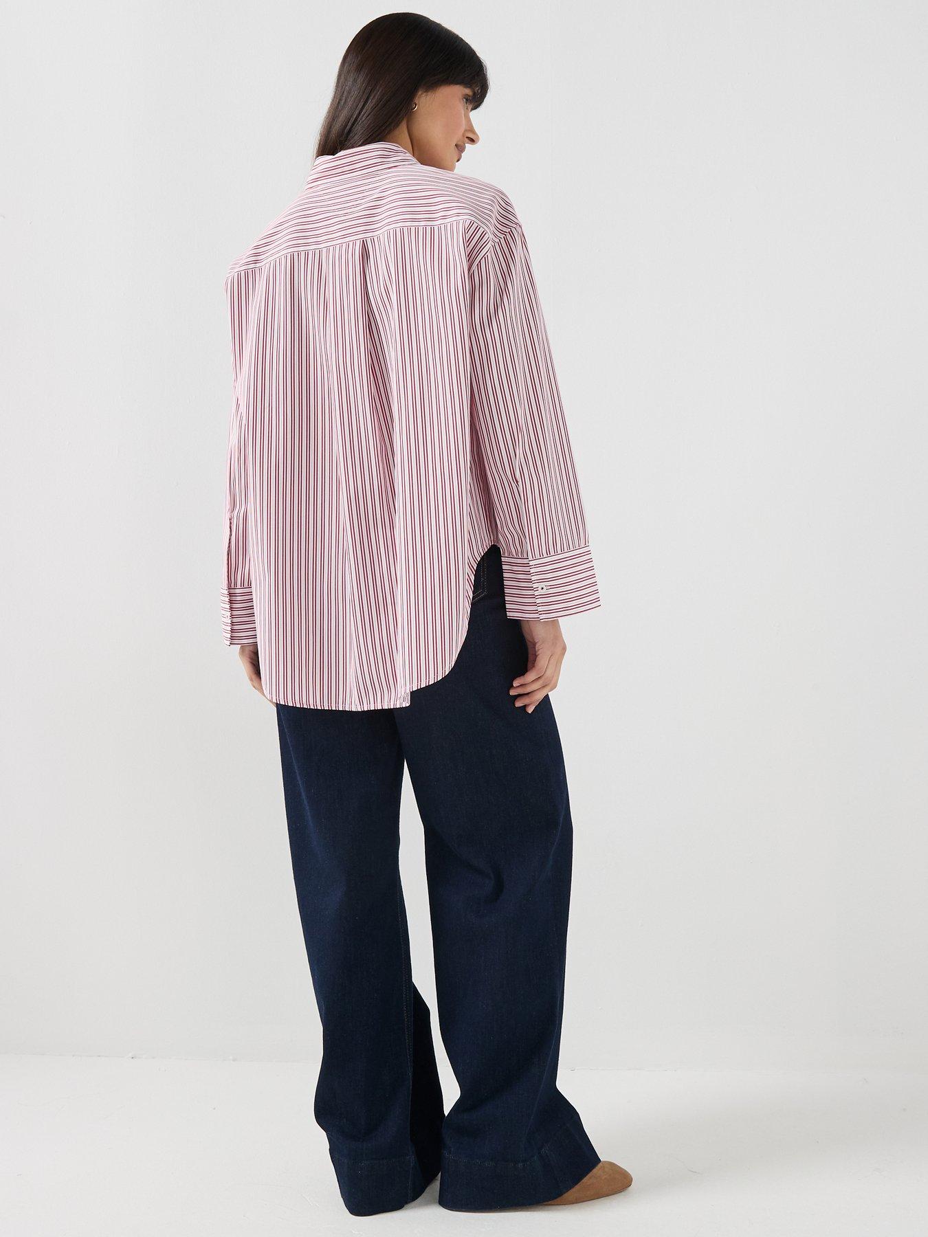 Image 2 of 5 of Tommy Hilfiger Oversized Fit Flag Embroidery Poplin Shirt - Rwb Summer Stripe