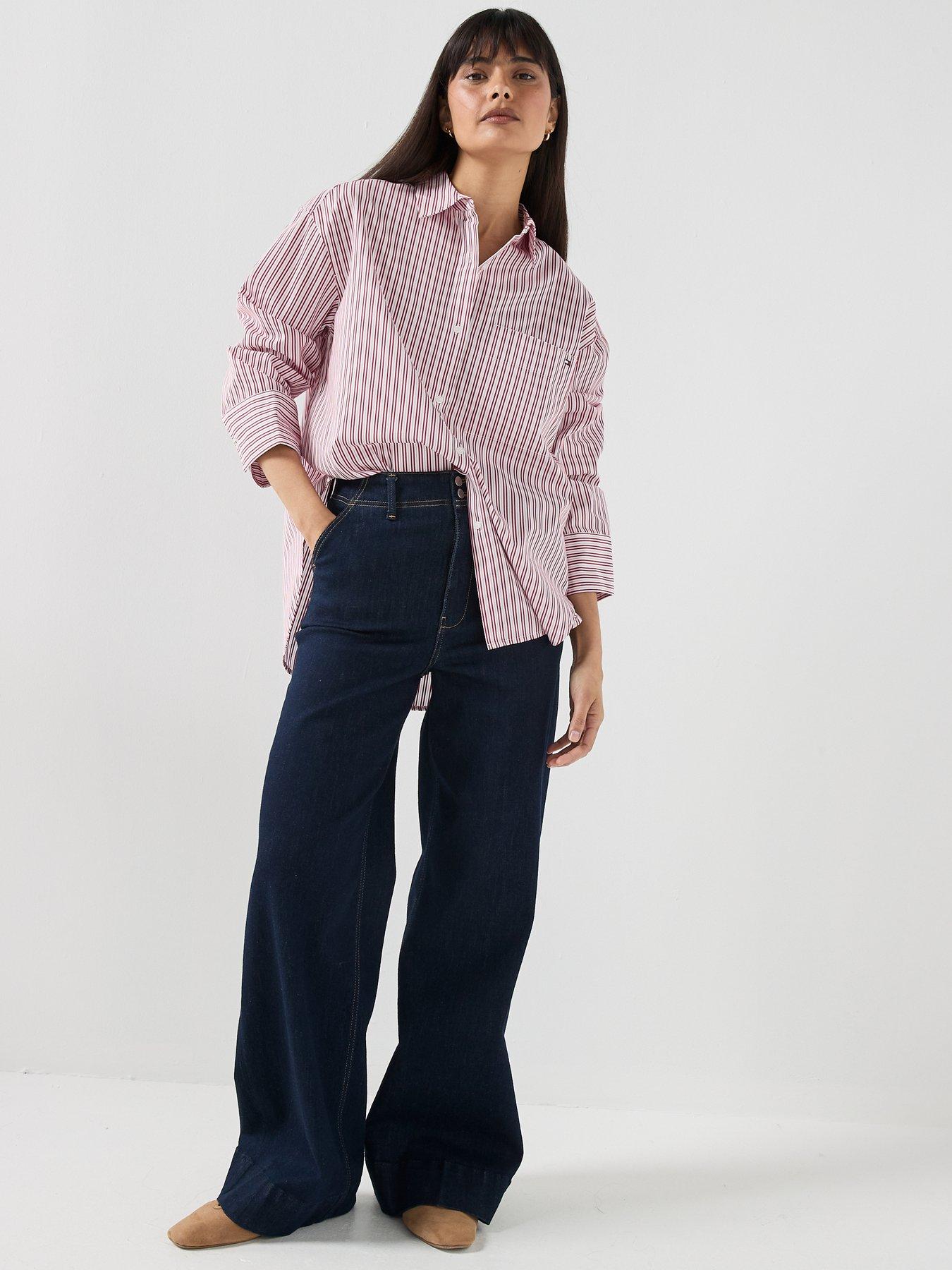 Image 3 of 5 of Tommy Hilfiger Oversized Fit Flag Embroidery Poplin Shirt - Rwb Summer Stripe