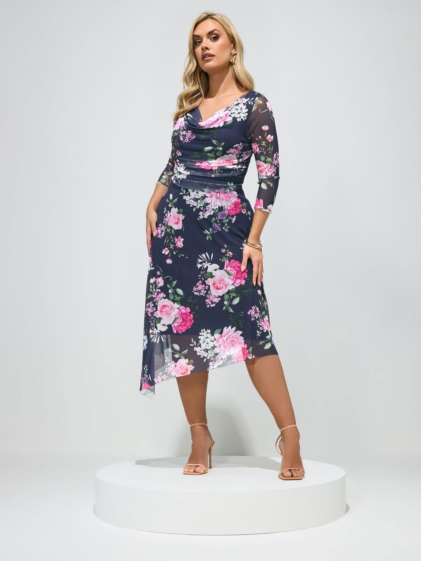 Yours Curve Cowl Neck Asymmetric Mesh Dress - Blue