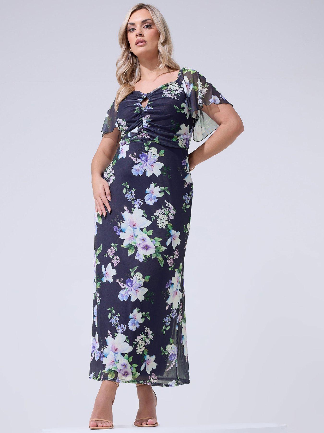 Yours Curve Keyhole Mesh Maxi Dress - Blue