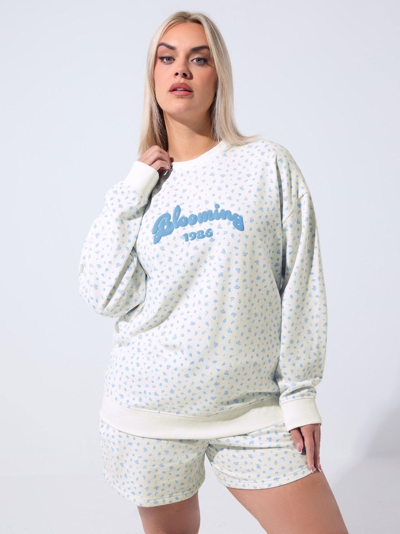 front image of yours-curve-ditsy-printed-sweatshirt-white