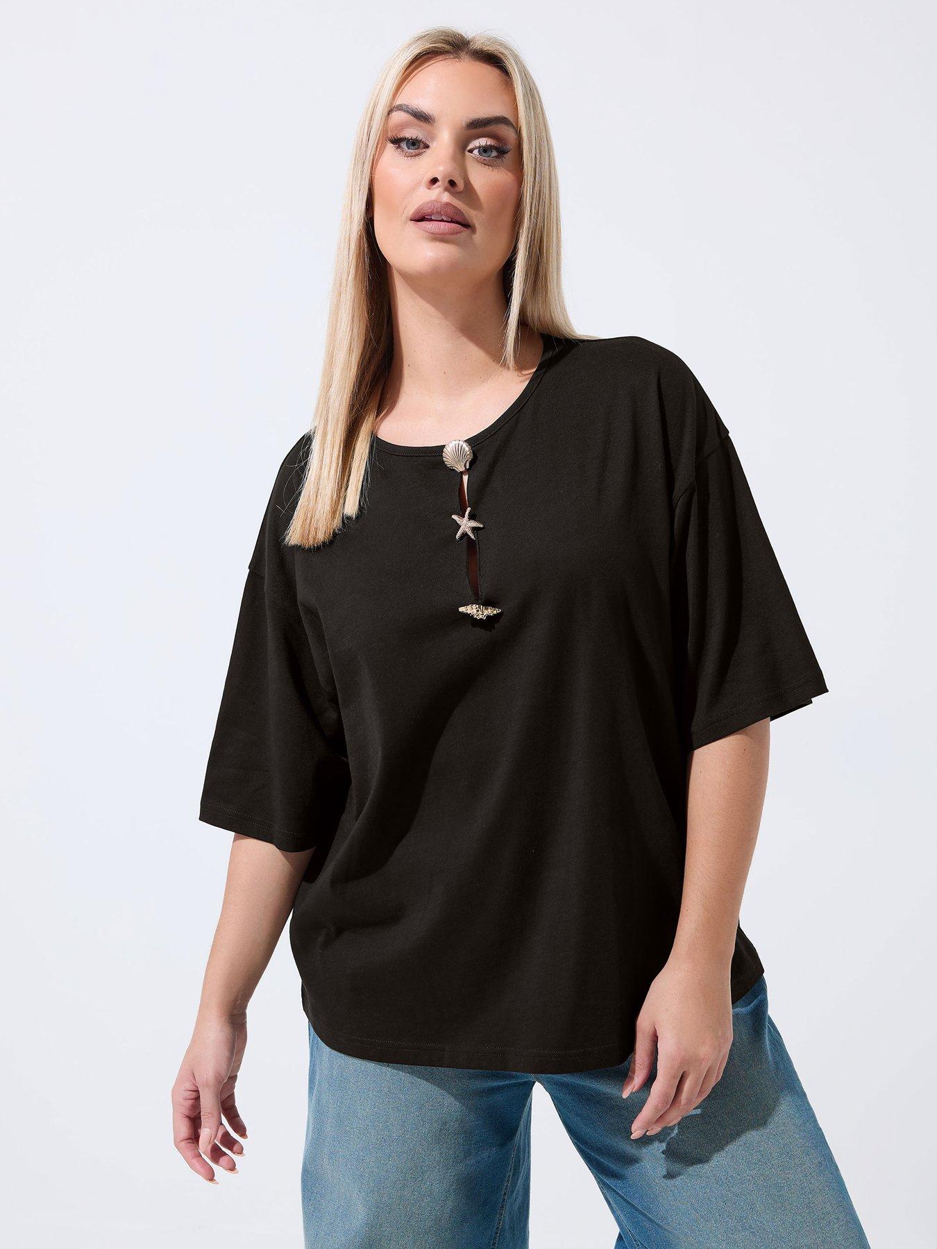 front image of yours-curve-shell-button-nbspshort-sleeve-top-black