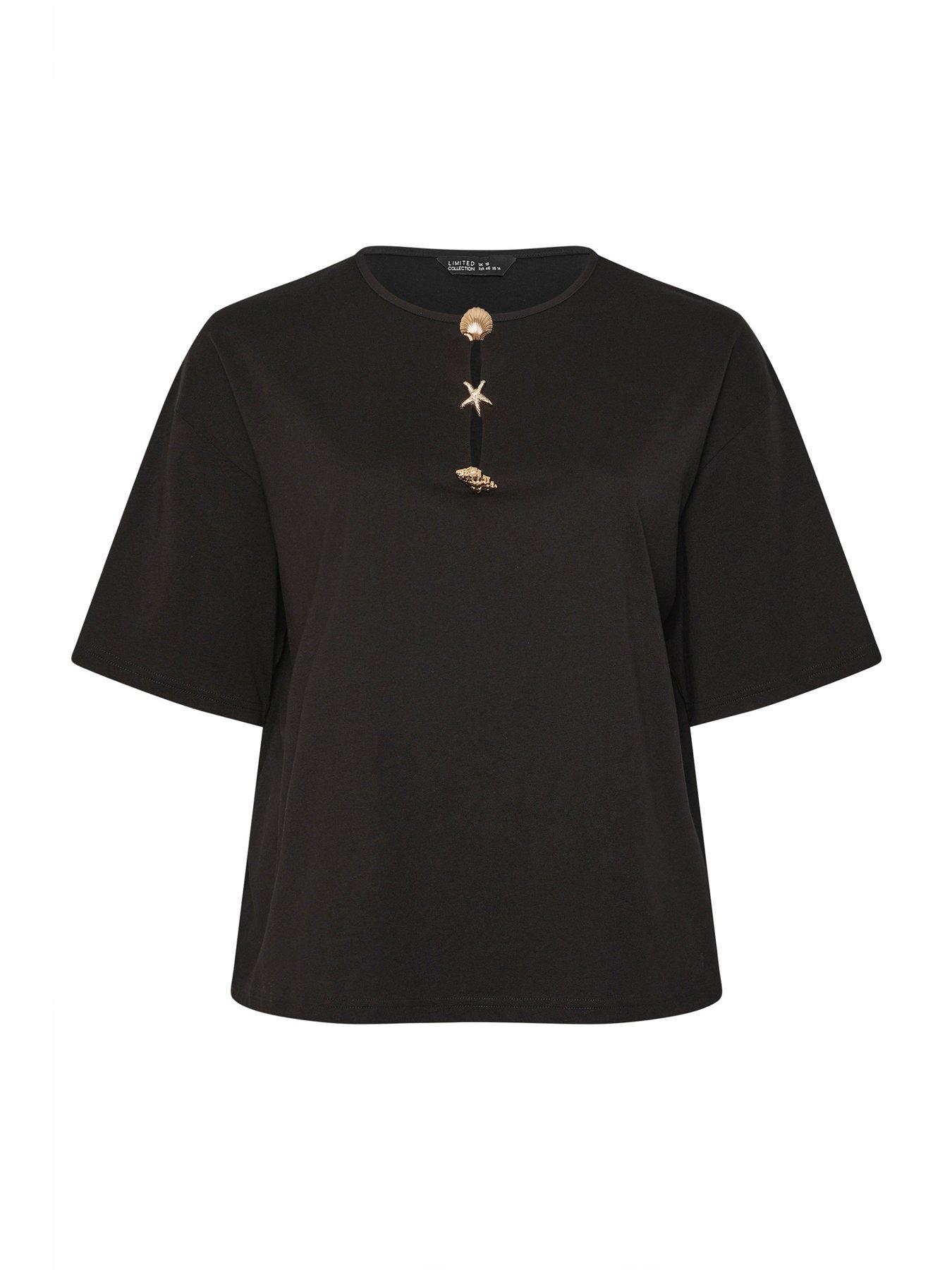  image of yours-curve-shell-button-nbspshort-sleeve-top-black