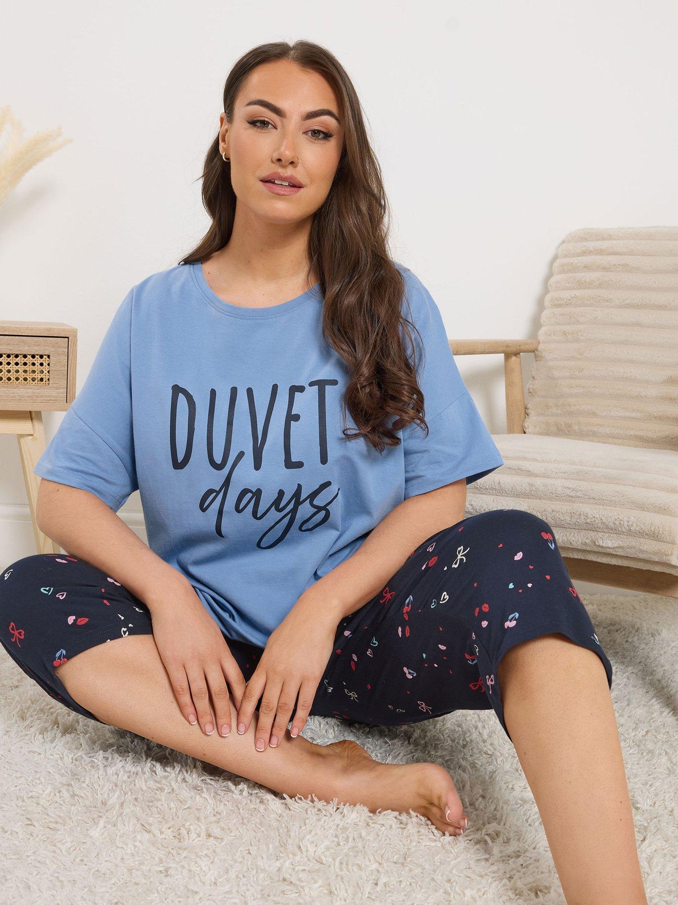 Image 1 of 5 of Yours Curve Duvet Days Crop Sleeptee Top - Blue