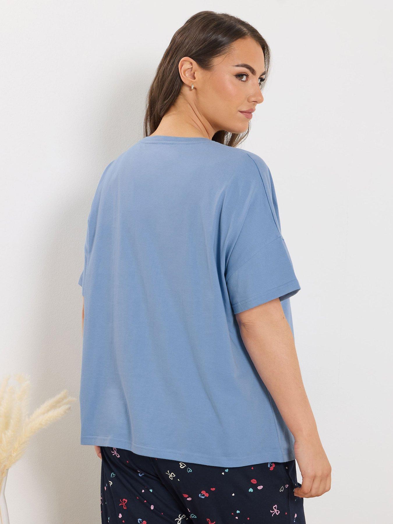 Image 2 of 5 of Yours Curve Duvet Days Crop Sleeptee Top - Blue