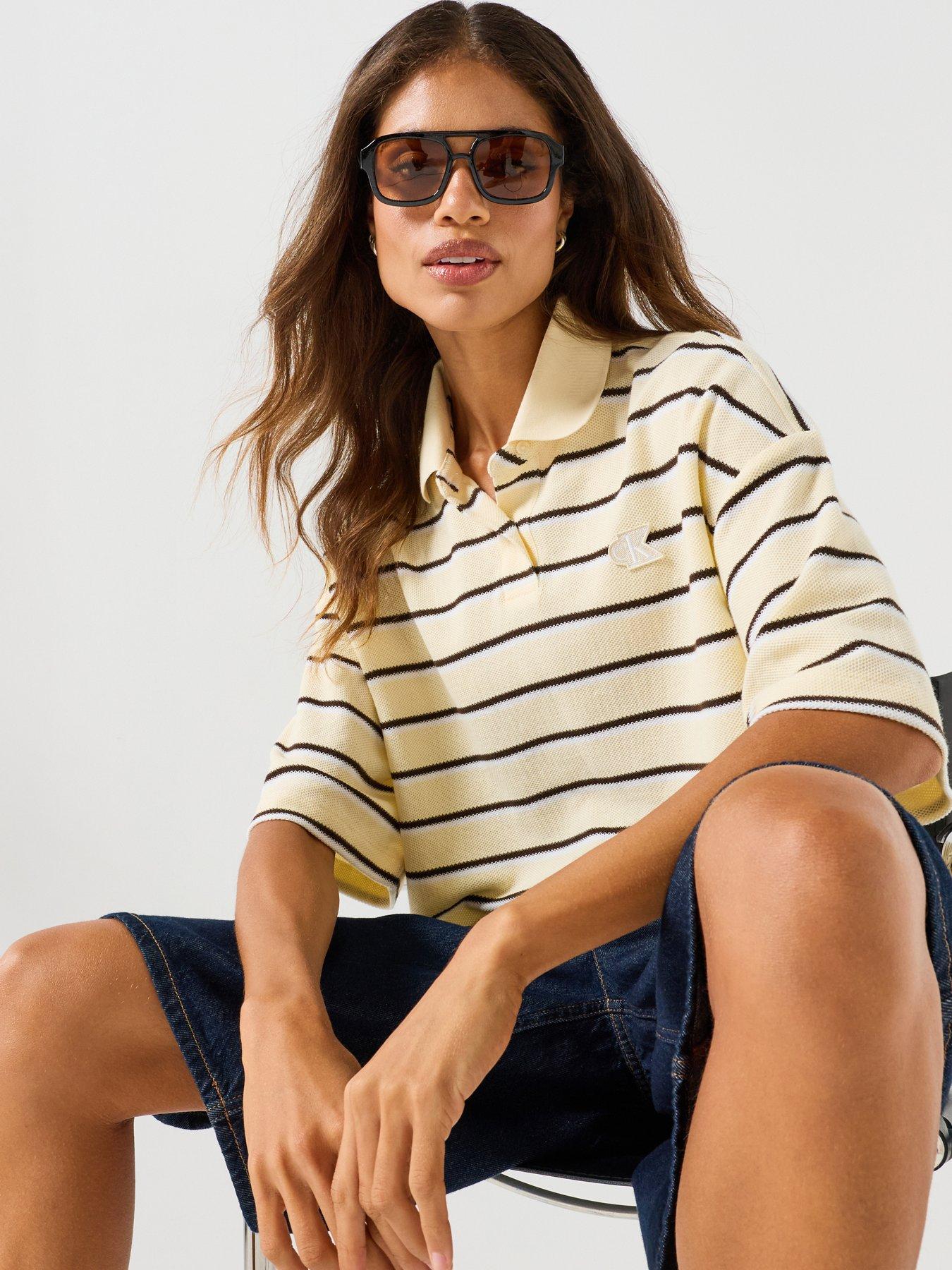 Calvin Klein Jeans Ss Cropped Pique Striped Polo