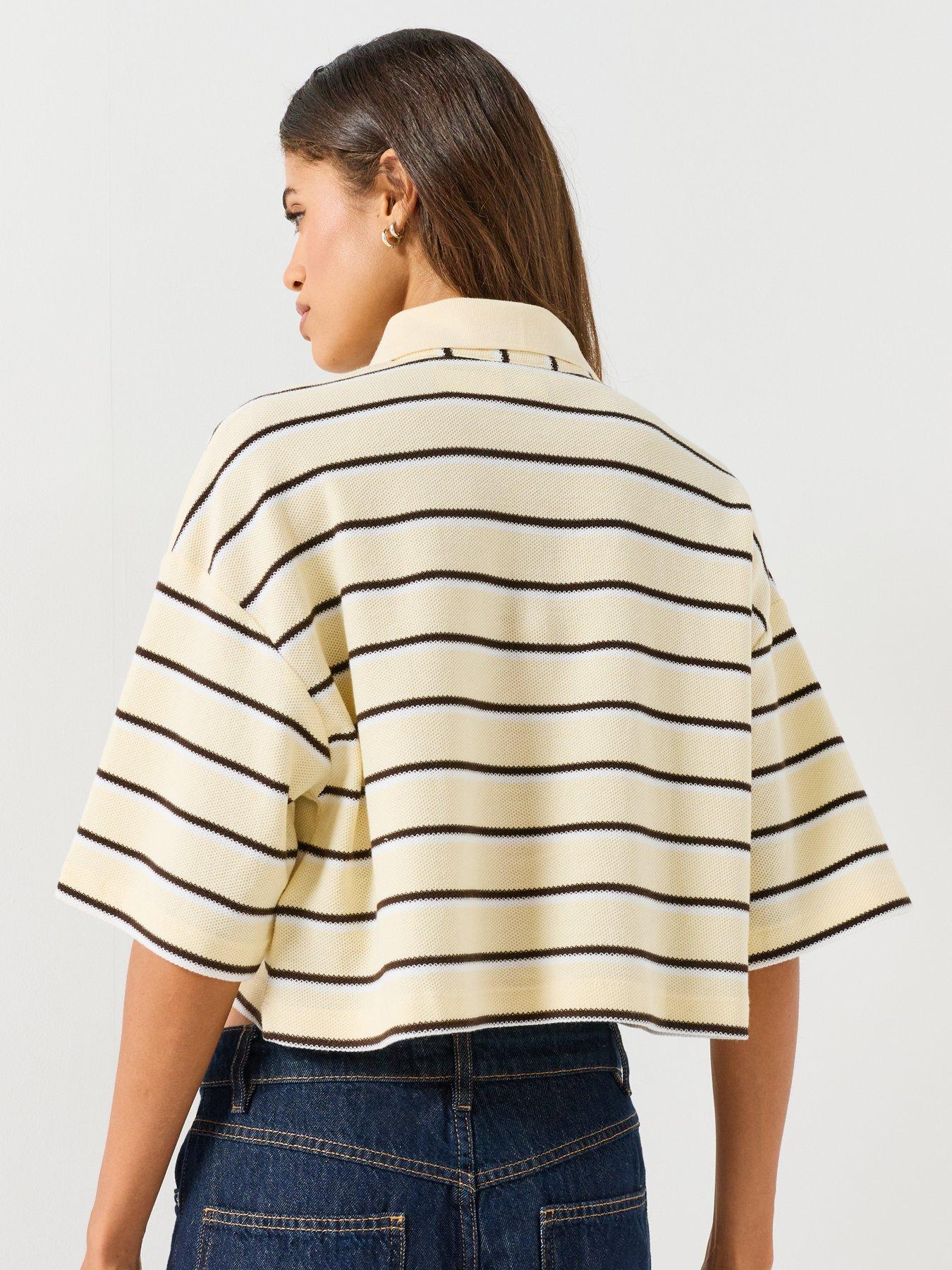Image 2 of 6 of Calvin Klein Jeans Jeans Stripe Cropred Polo Shirt - Yellow