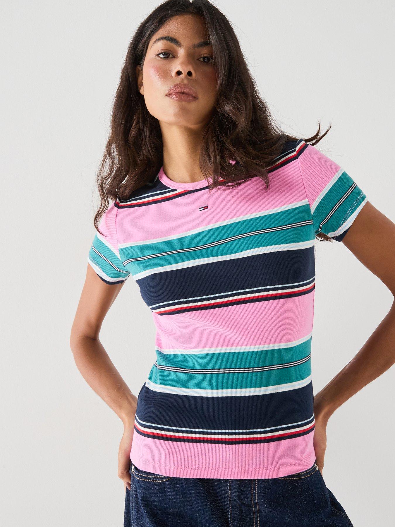 Tommy Jeans Tjw Slim Essential Rib Short Sleeve - Pink