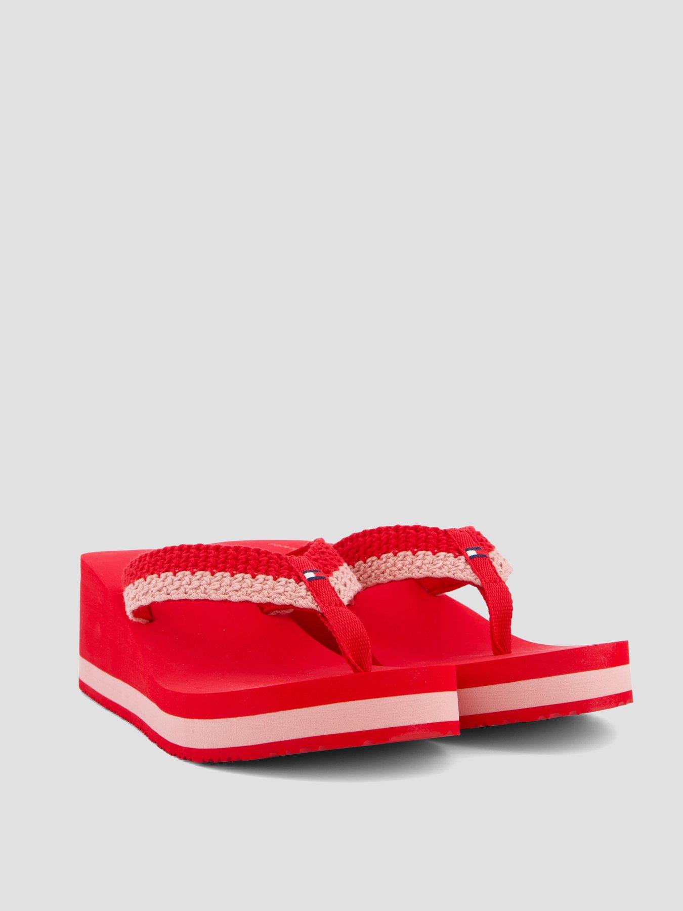 Image 6 of 7 of Tommy Hilfiger Th Wedge Crochet Summer Sandal - Red