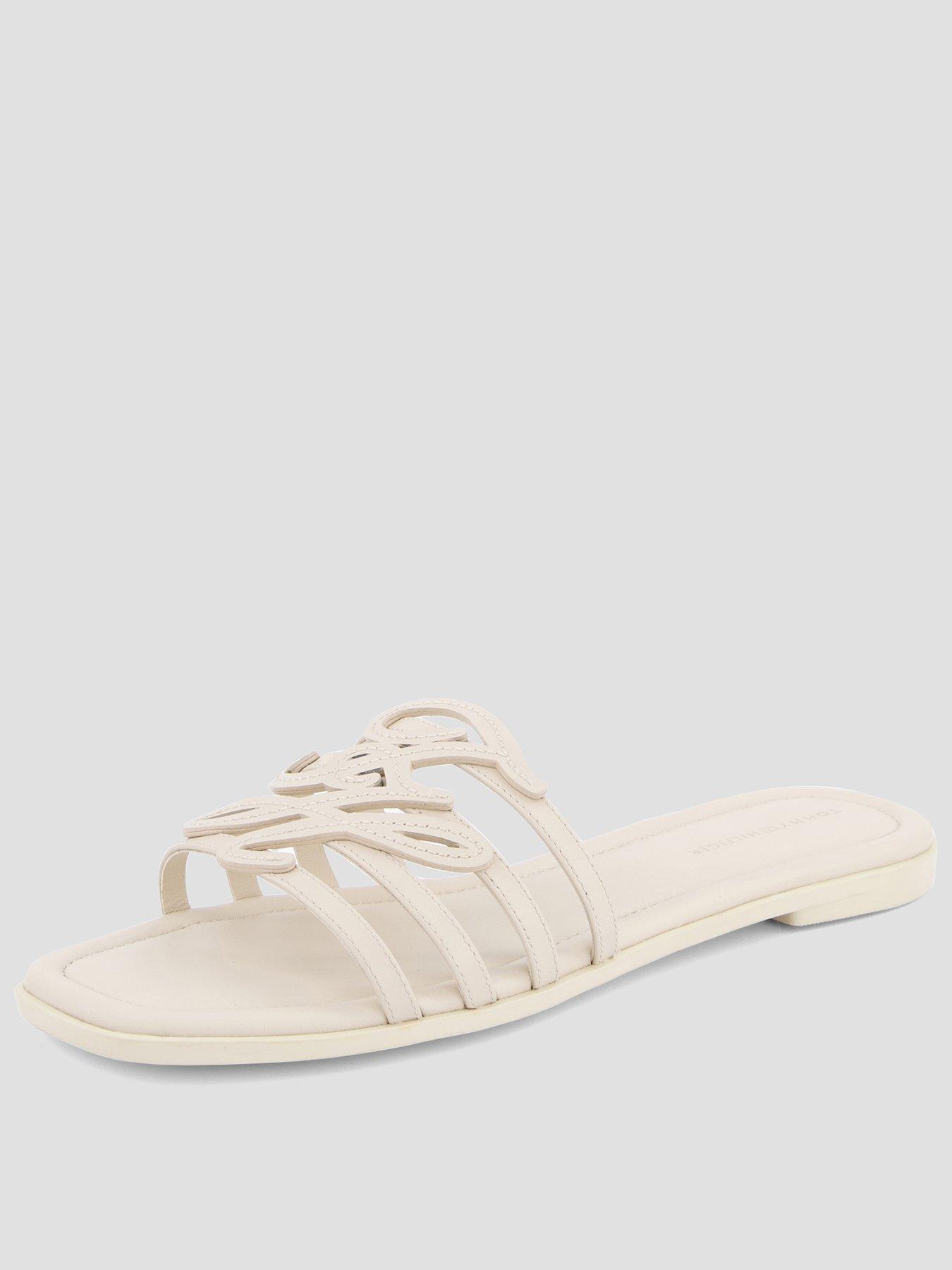 Image 1 of 7 of Tommy Hilfiger Logo Strap Leather Mules - Beige